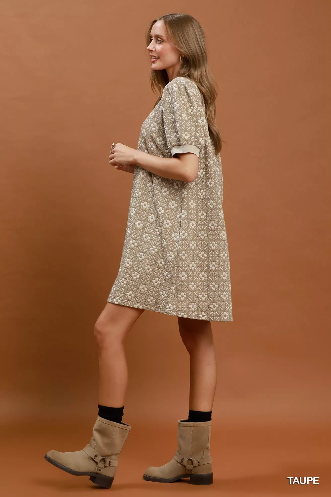 YSONA Umgee Floral Textured Puff Sleeve Mini Dress — back view | Women's Dress | Shop YSONA