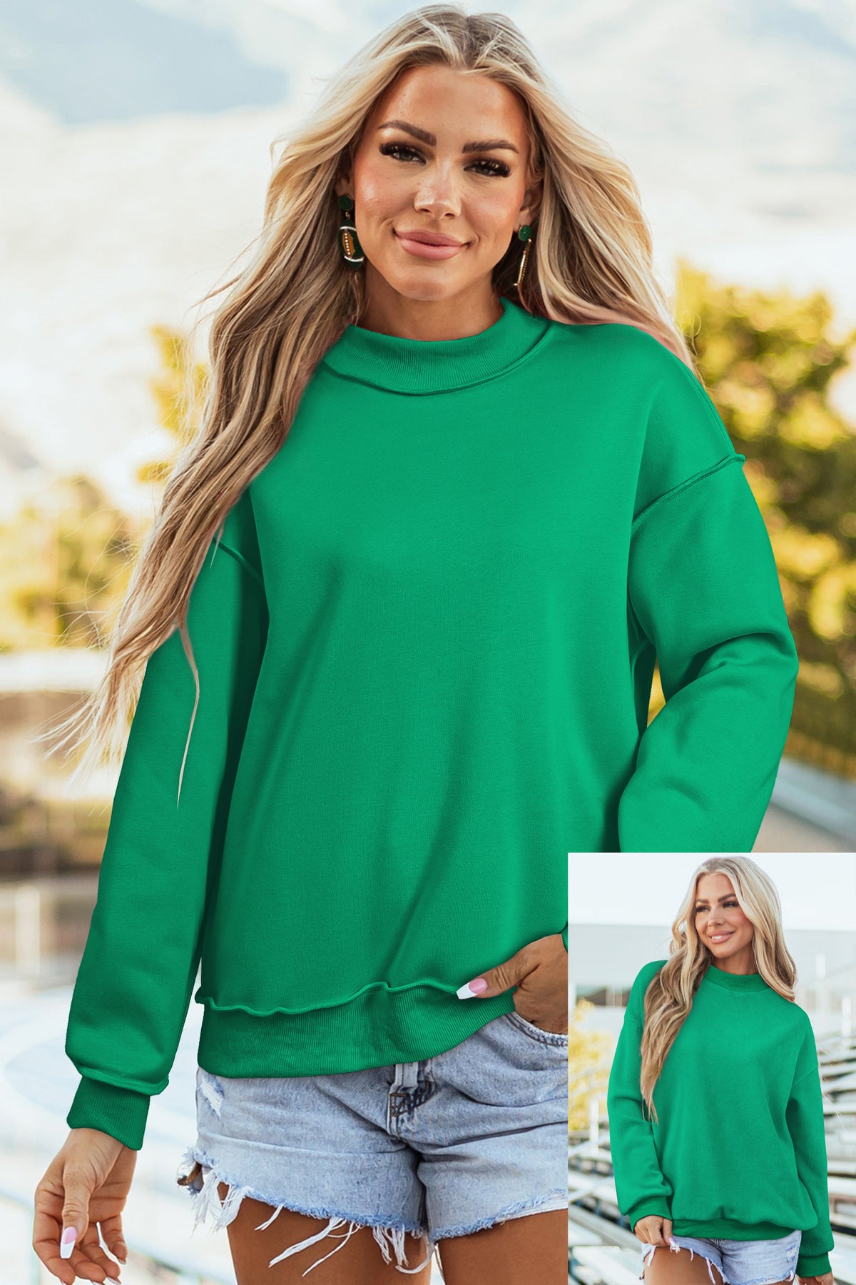 Bluing Oversize Drop Shoulder Reversible Mock Neck Sweatshirt