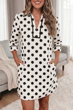 YSONA Polka Dot Half Sleeve Collar V Neck Pocketed Casual Mini Dress — back view | Women's Dress