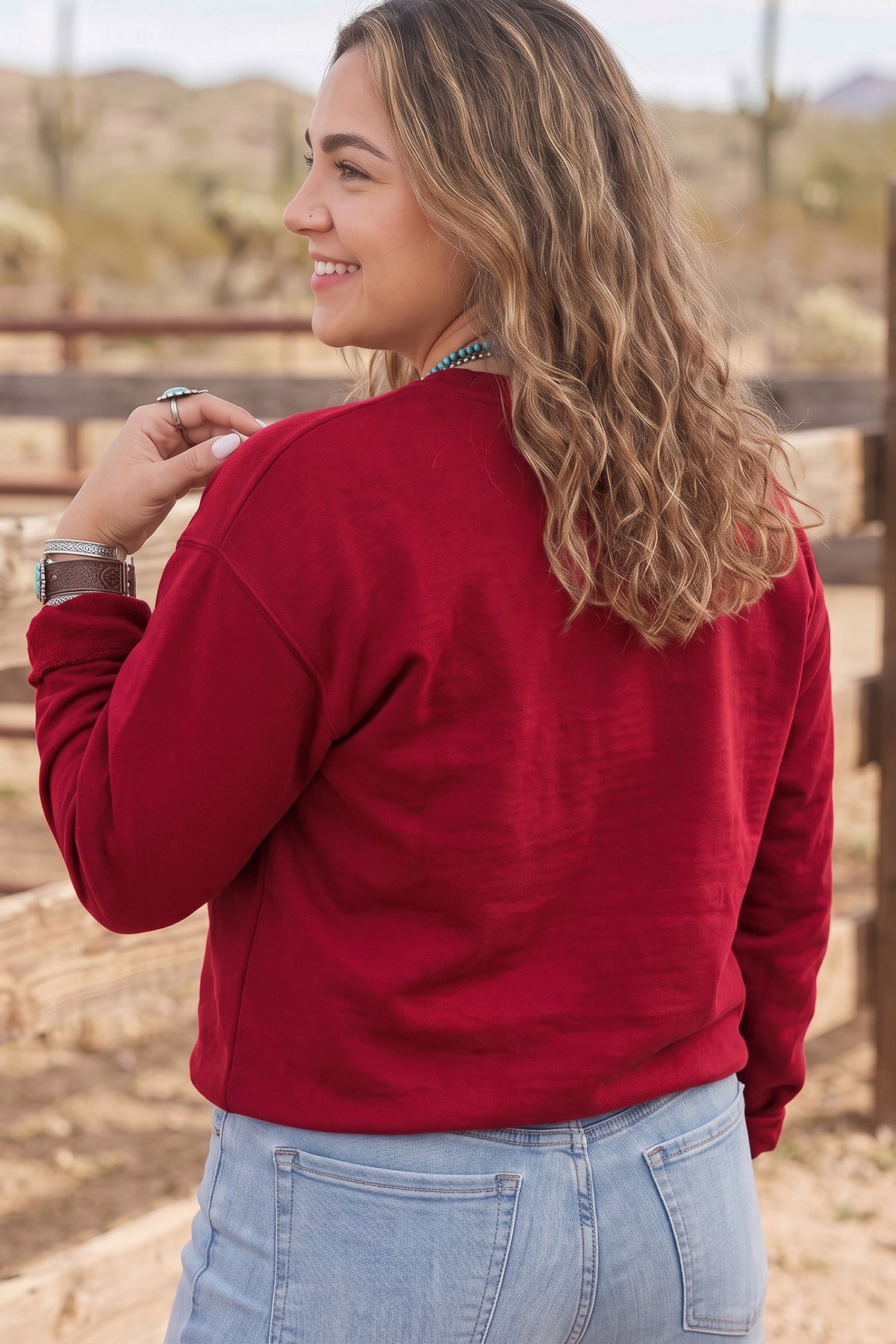 Coffee PRAY Letter Patchwork Round Neck Long Sleeve Plus Size Sweatshirt
