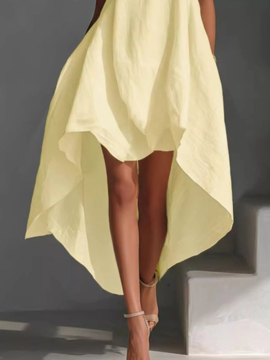 YSONA High-Low Round Neck Sleeveless Dress — close-up view | Women's Dress | Shop YSONA