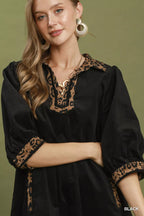 YSONA Umgee V-Neck Shift Dress with Contrast Trim — detail view | Women's Dress | Shop YSONA