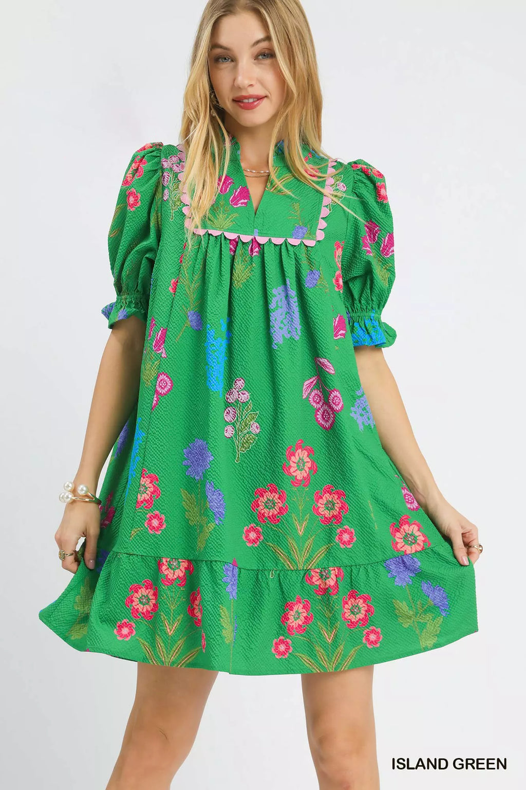 YSONA Umgee Multi Flower Print V-Neck Dress — front view | Women's Dress | Shop YSONA