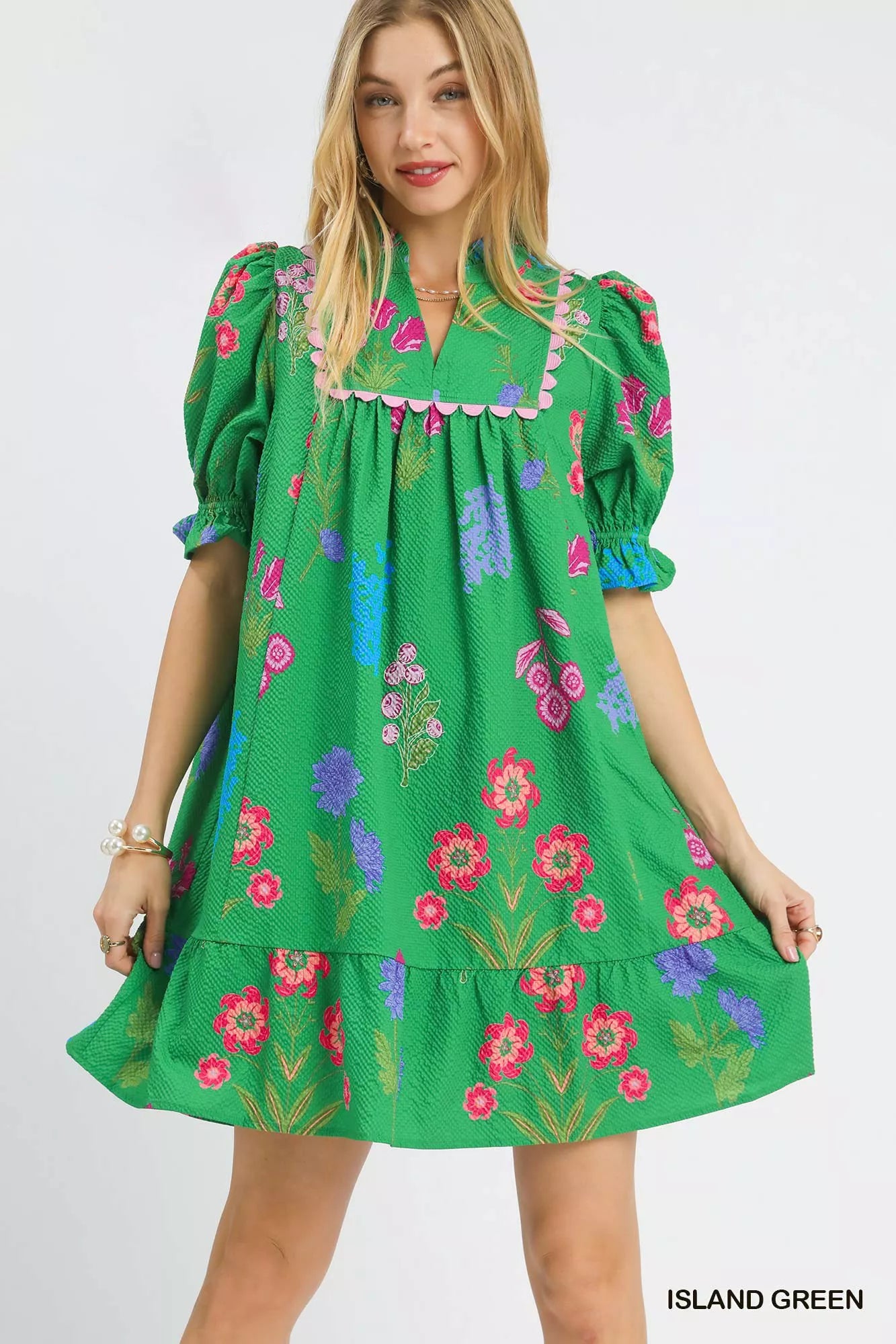 YSONA Umgee Multi Flower Print V-Neck Dress — front view | Women's Dress | Shop YSONA