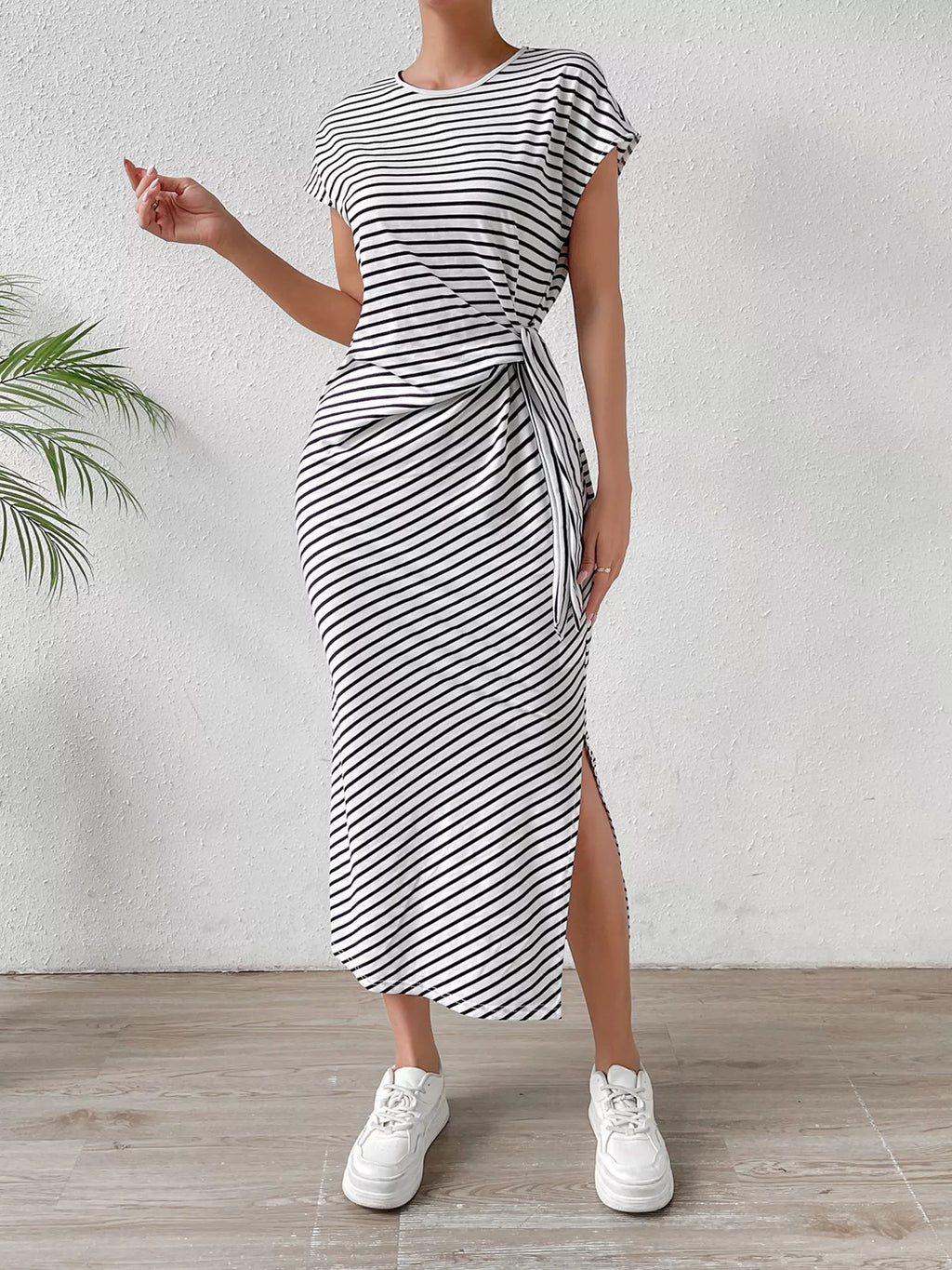 YSONA Striped Tie-Waist Midi Dress — back view | Women's Dress | Shop YSONA