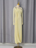 YSONA One-Shoulder Draped Maxi Dress — close-up view | Women's Dress | Shop YSONA