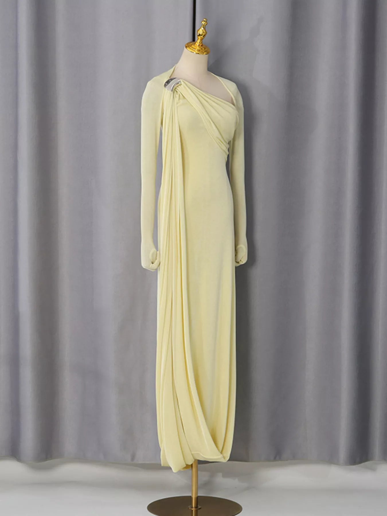 YSONA One-Shoulder Draped Maxi Dress — close-up view | Women's Dress | Shop YSONA