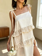 YSONA Lace Trim Spaghetti Strap Dress — front view | Women's Dress | Shop YSONA