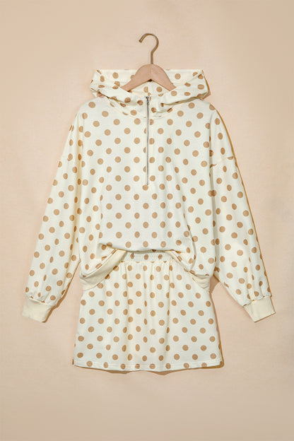 Pink Polka Dot Hooded Long Sleeve Top Casual Mini Skort Set