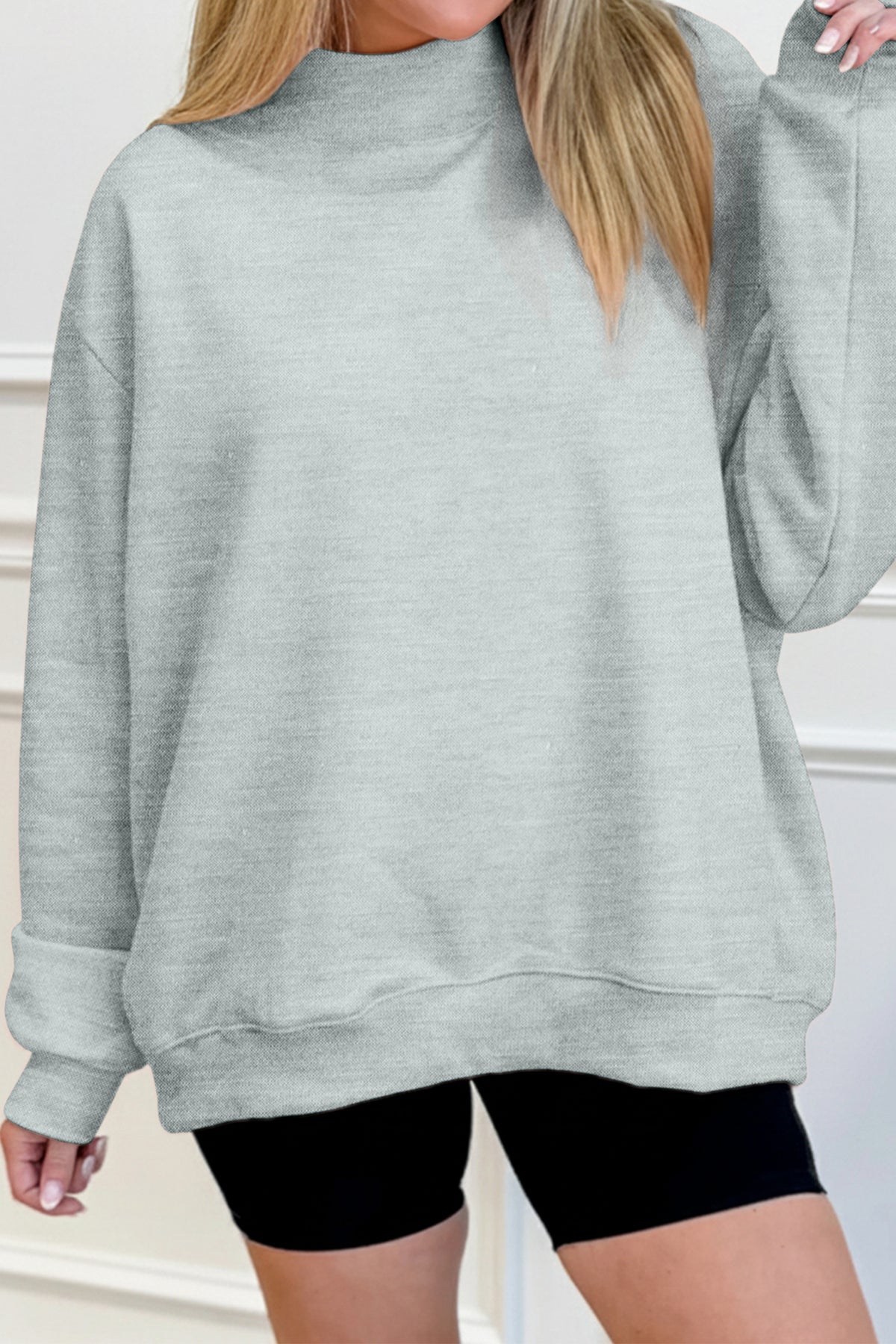 Black Solid Color Oversized Mock Neck Sweatshirt