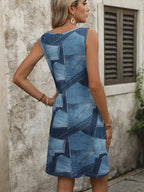 YSONA Patchwork Denim Sleeveless Dress — back view | Women's Dress | Shop YSONA