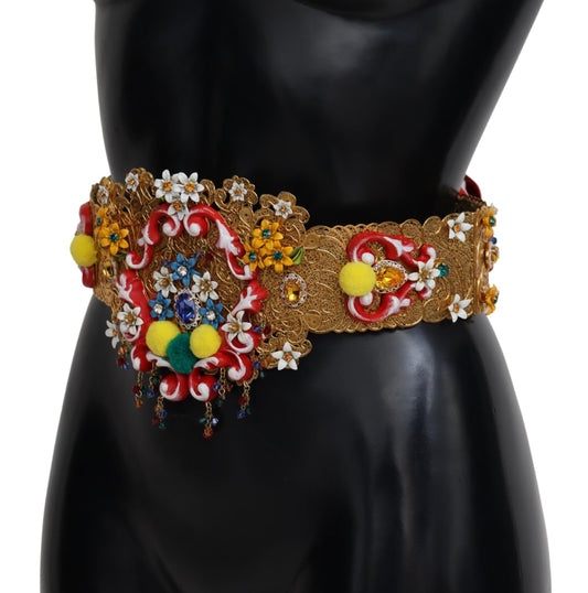 Dolce & Gabbana Embellished Floral Crystal Wide Waist Carretto Belt - YSONA