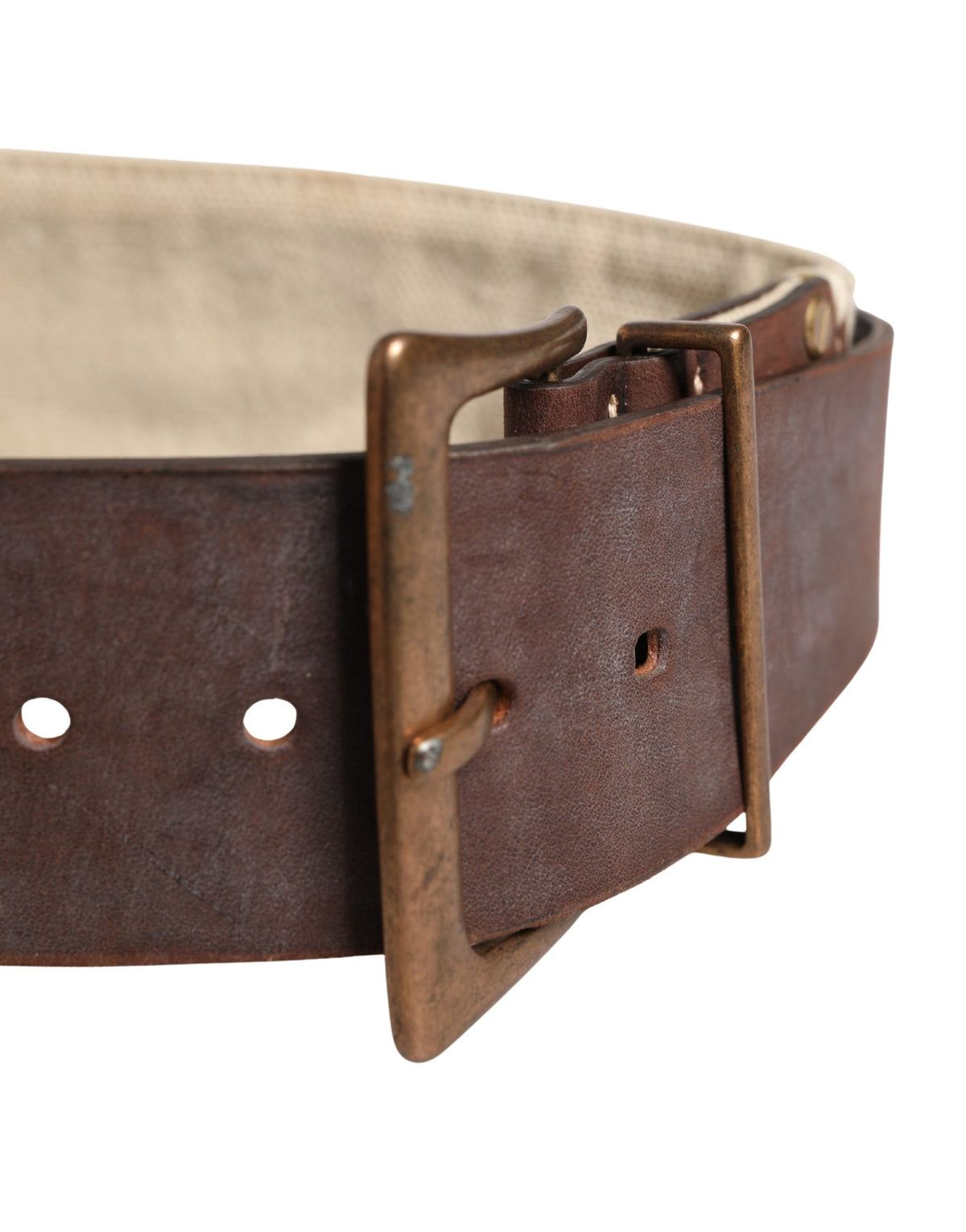 Ermanno Scervino Beige Brown Leather Canvas Metal Buckle Belt - view 4