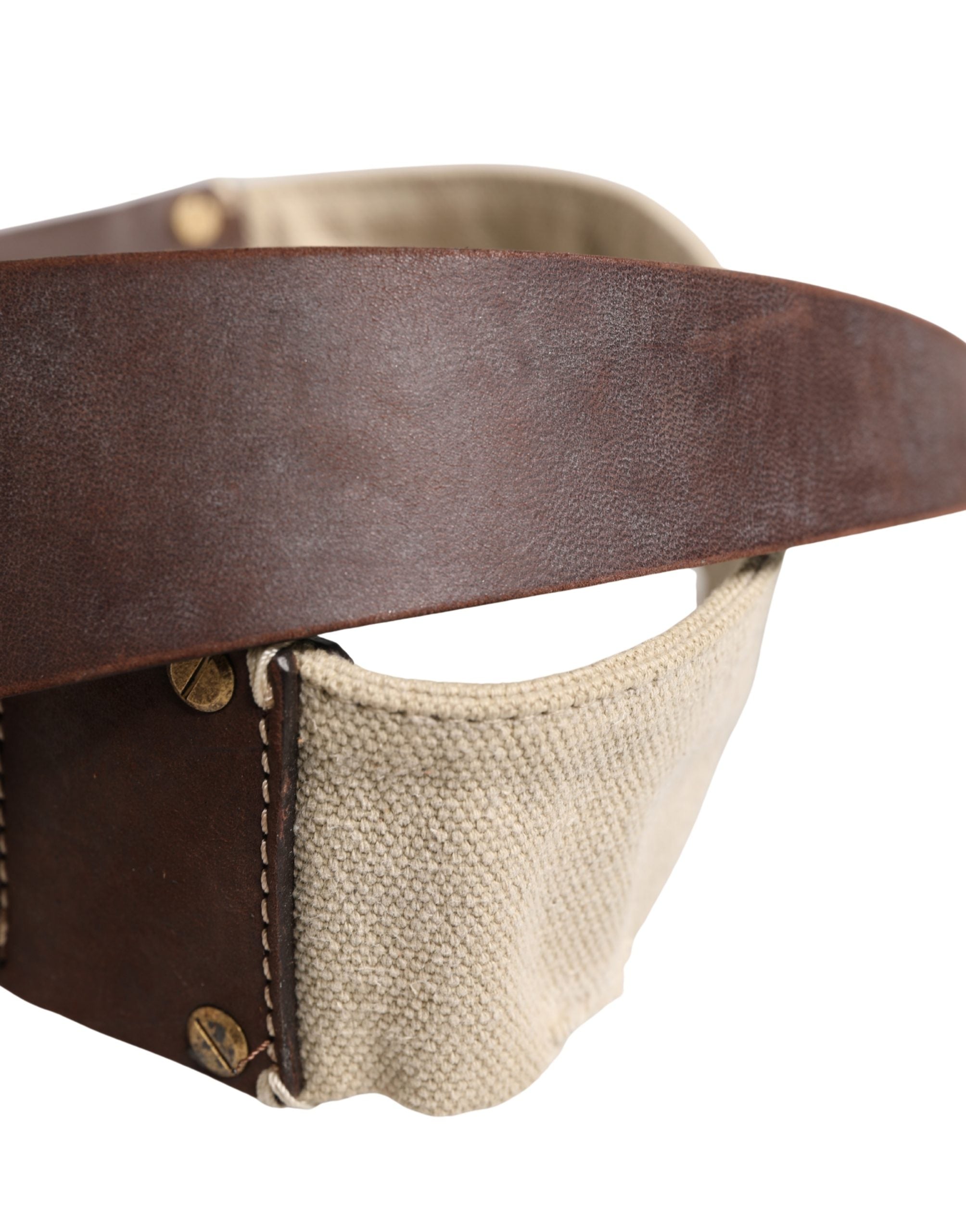 Ermanno Scervino Beige Brown Leather Canvas Metal Buckle Belt - view 5