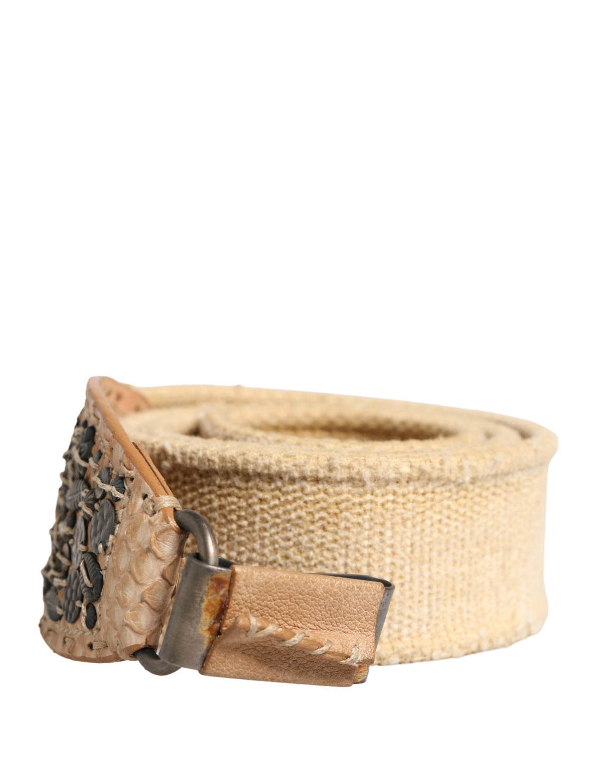 Ermanno Scervino Beige Canvas Embellished Metal Buckle Belt - YSONA