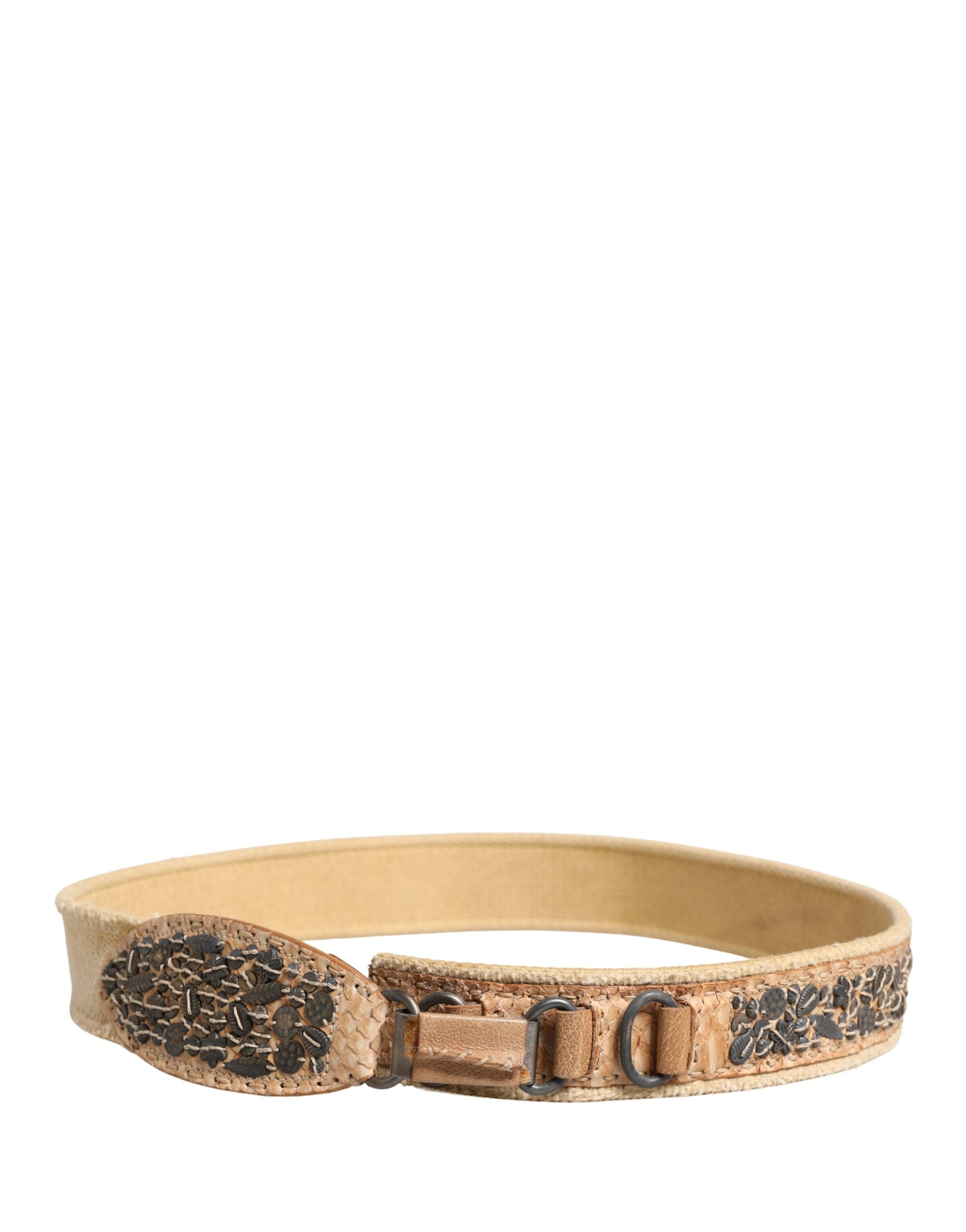 Ermanno Scervino Beige Canvas Embellished Metal Buckle Belt - view 3
