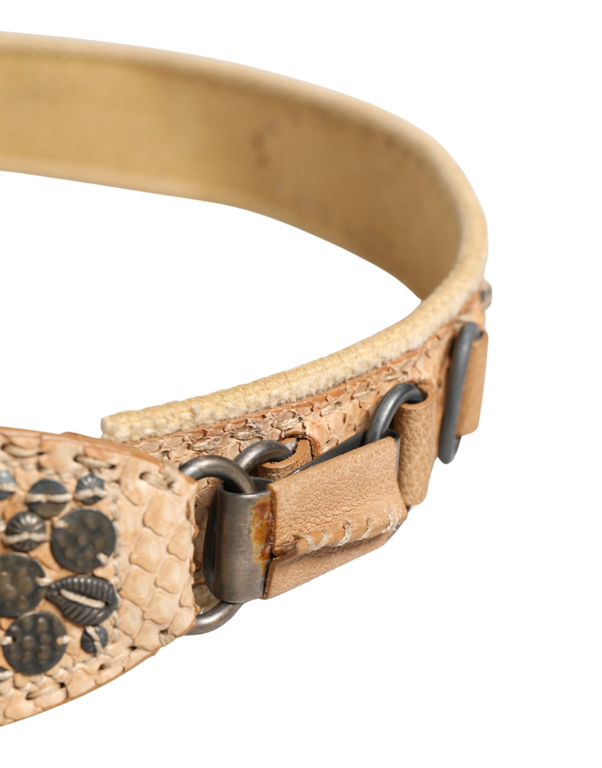 Ermanno Scervino Beige Canvas Embellished Metal Buckle Belt - view 4