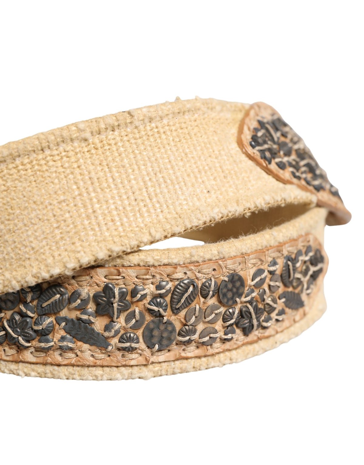 Ermanno Scervino Beige Canvas Embellished Metal Buckle Belt - view 5