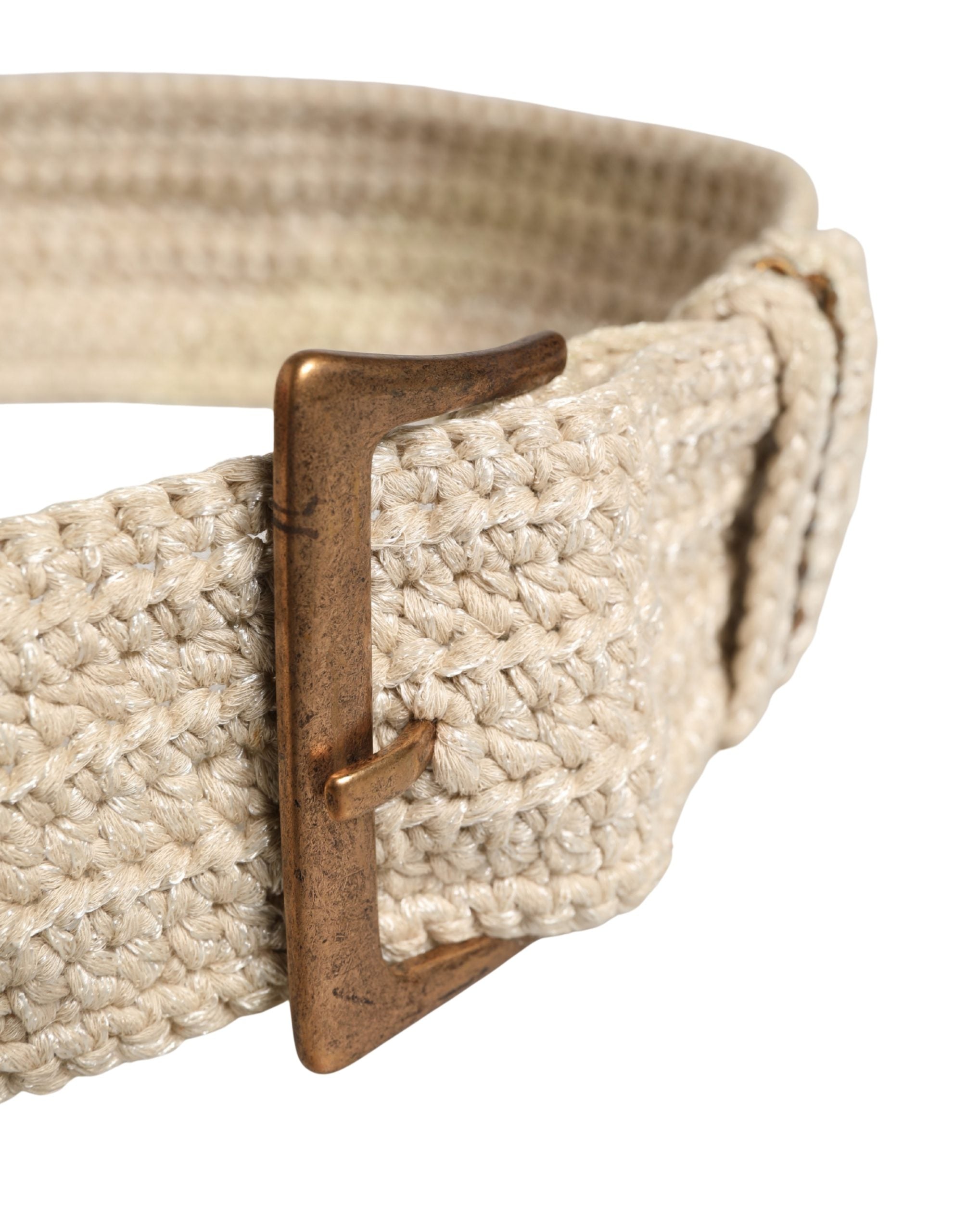 Ermanno Scervino Beige Woven Vintage Metal Buckle Waist Belt - view 4