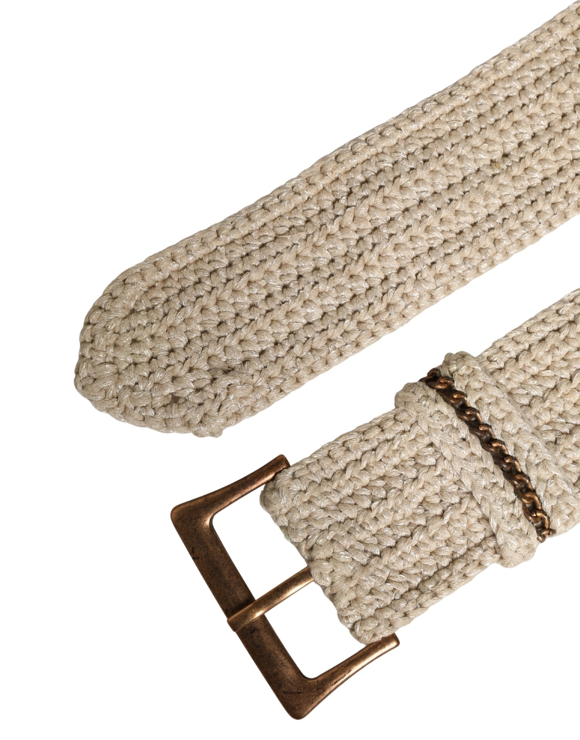 Ermanno Scervino Beige Woven Vintage Metal Buckle Waist Belt - view 5