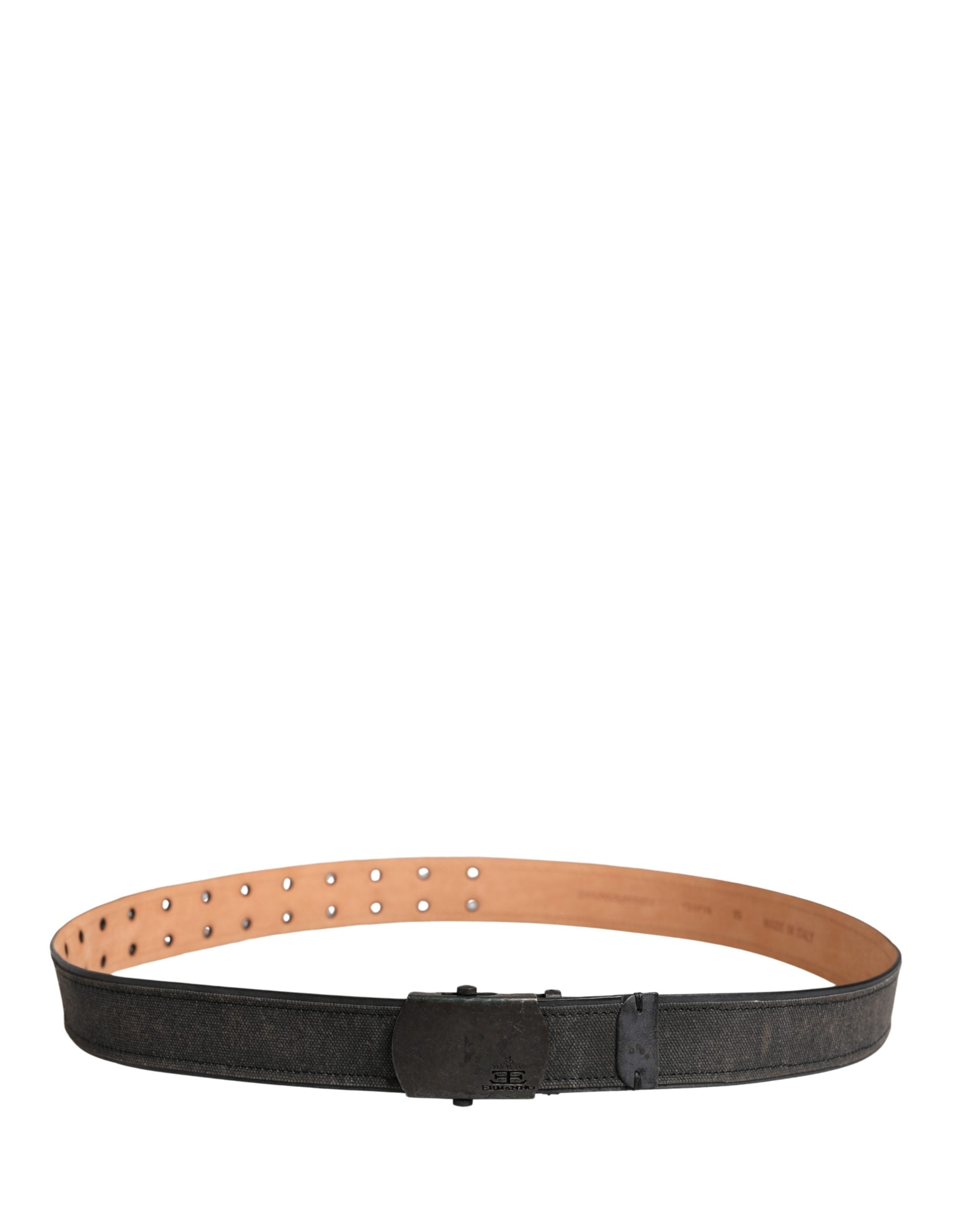 Ermanno Scervino Black Leather Cotton Logo Metal Buckle Belt - view 3
