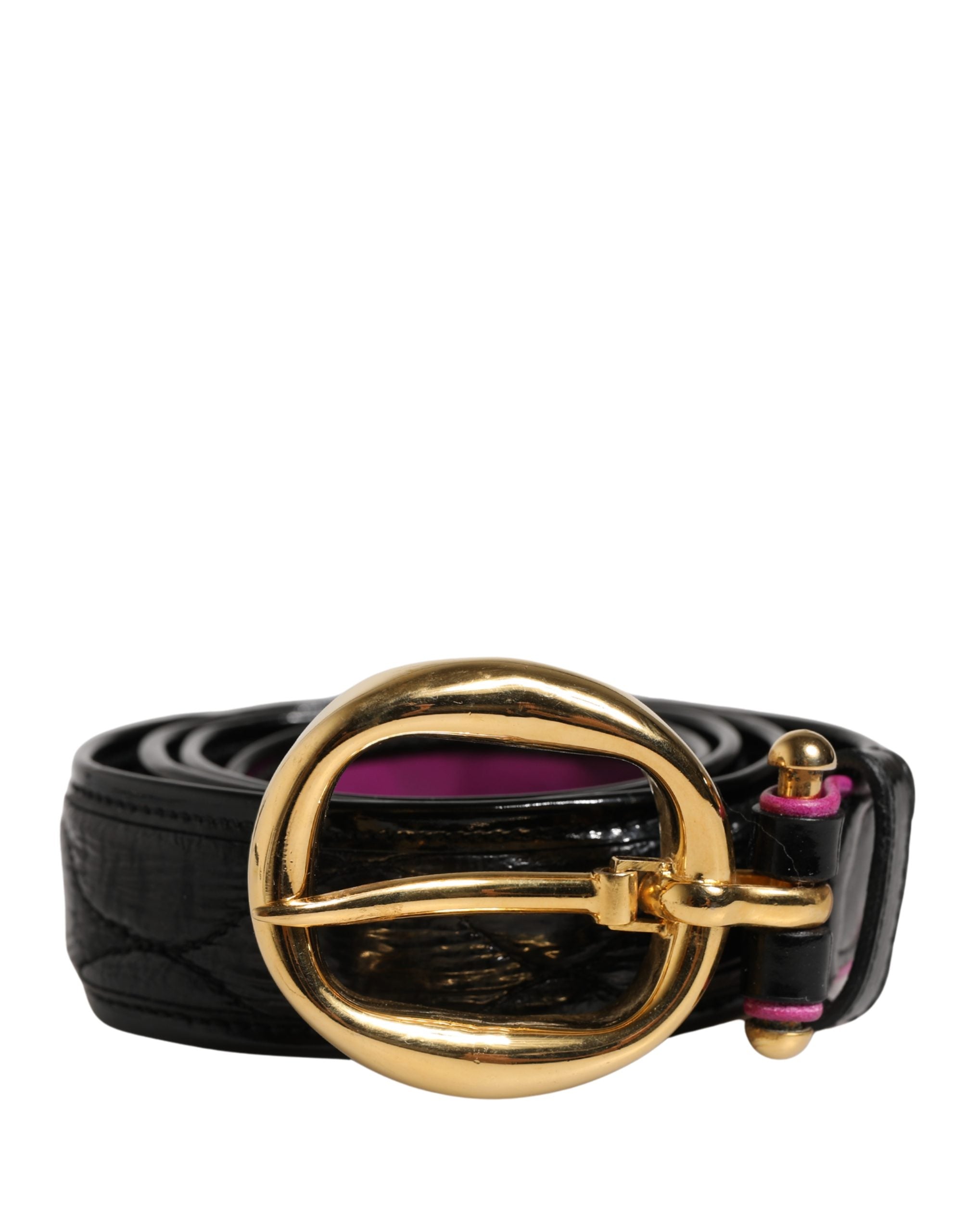 Ermanno Scervino Black Leather Gold Round Buckle Waist Belt - view 2