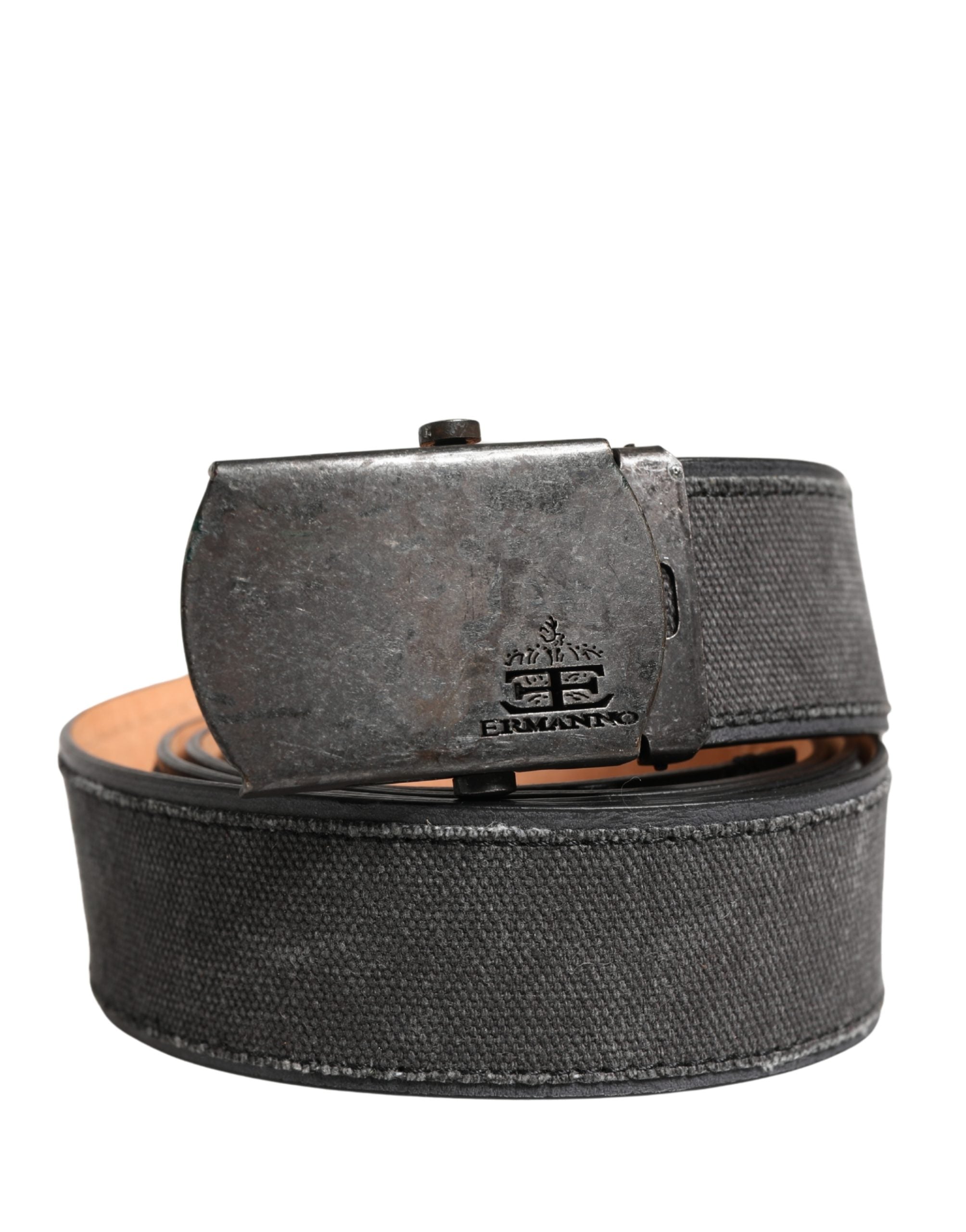 Ermanno Scervino Black Wool Cotton Logo Metal Buckle Belt - YSONA