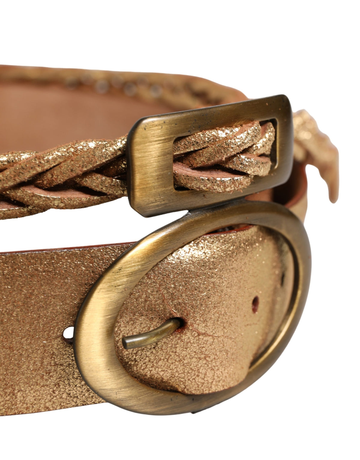 Ermanno Scervino Brown Leather Braided Metal Buckle Belt - view 4