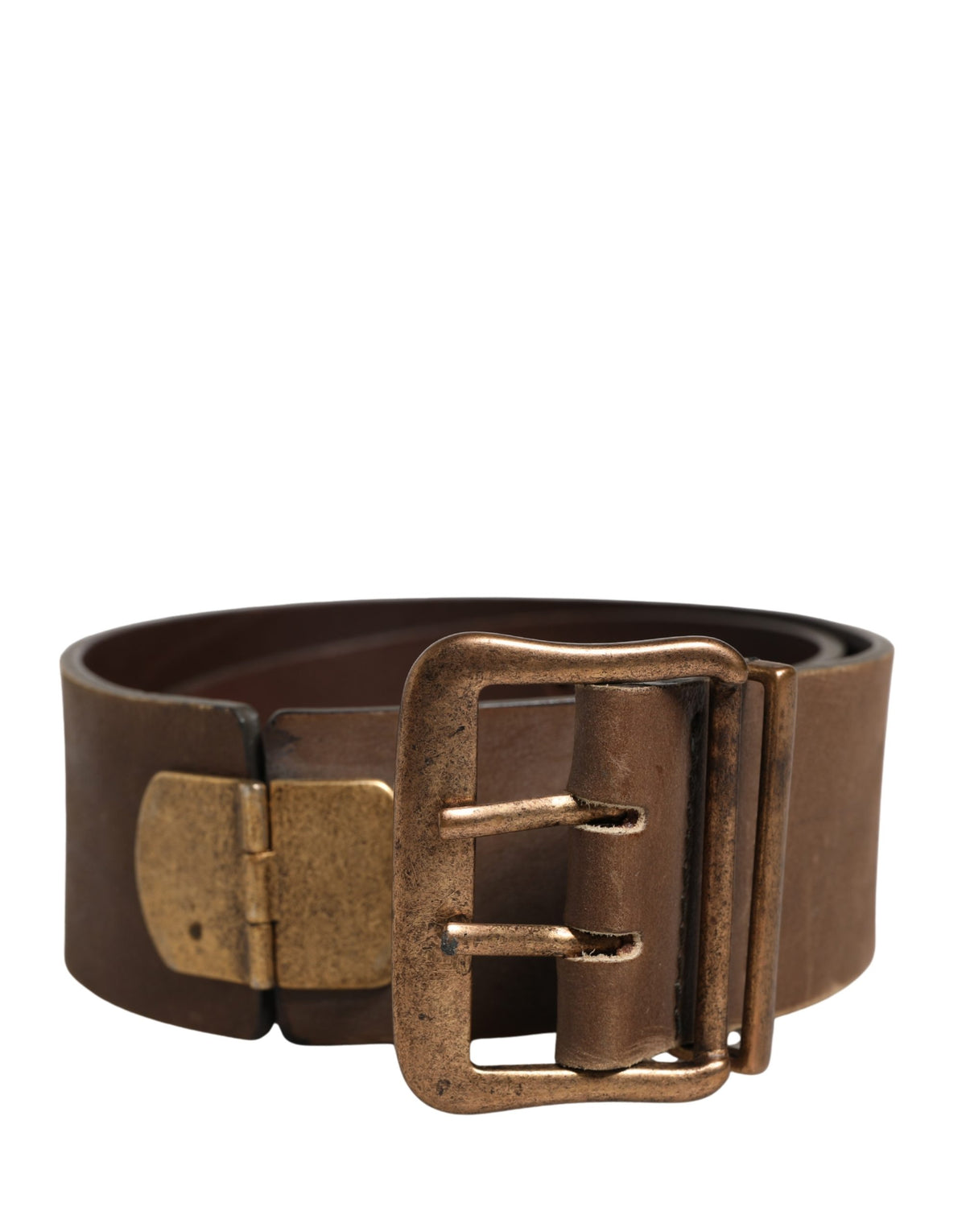 Ermanno Scervino Brown Leather Wide Gold Metal Buckle Belt - YSONA