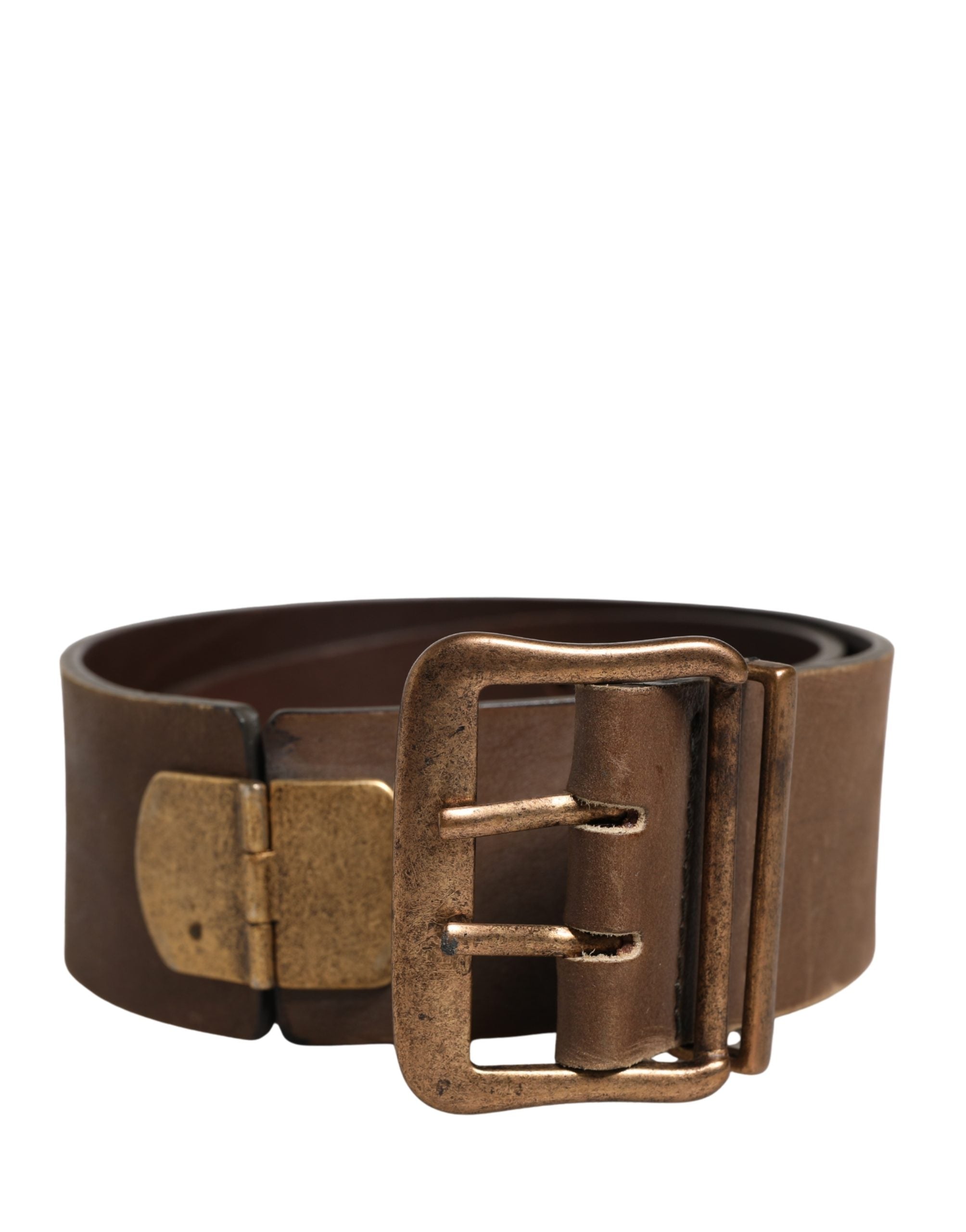 Ermanno Scervino Brown Leather Wide Gold Metal Buckle Belt - view 2