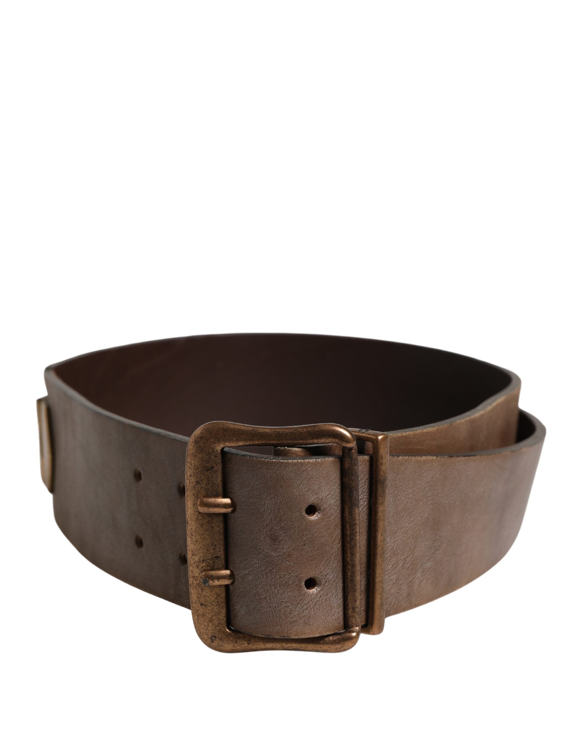 Ermanno Scervino Brown Leather Wide Gold Metal Buckle Belt - view 3