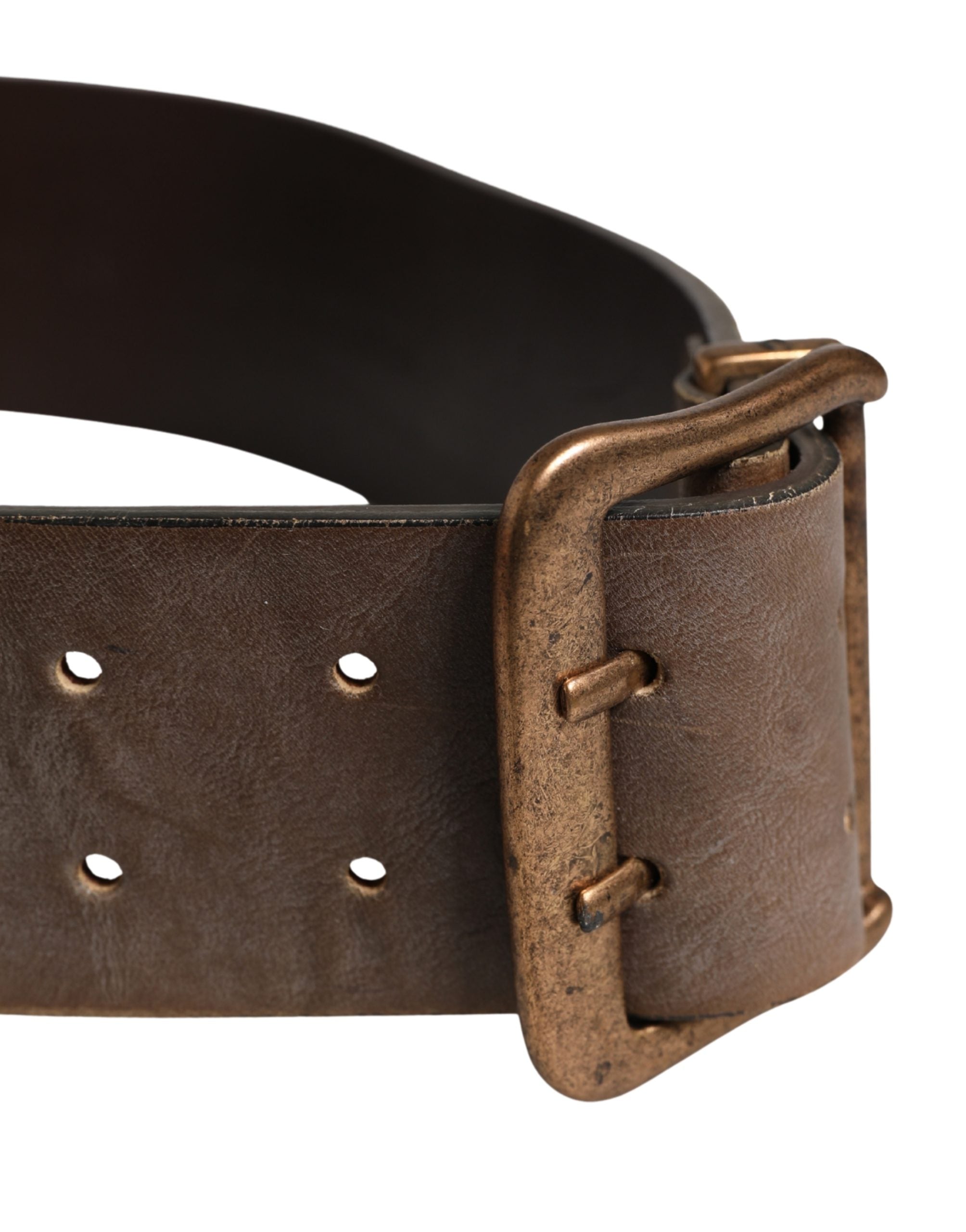 Ermanno Scervino Brown Leather Wide Gold Metal Buckle Belt - view 4