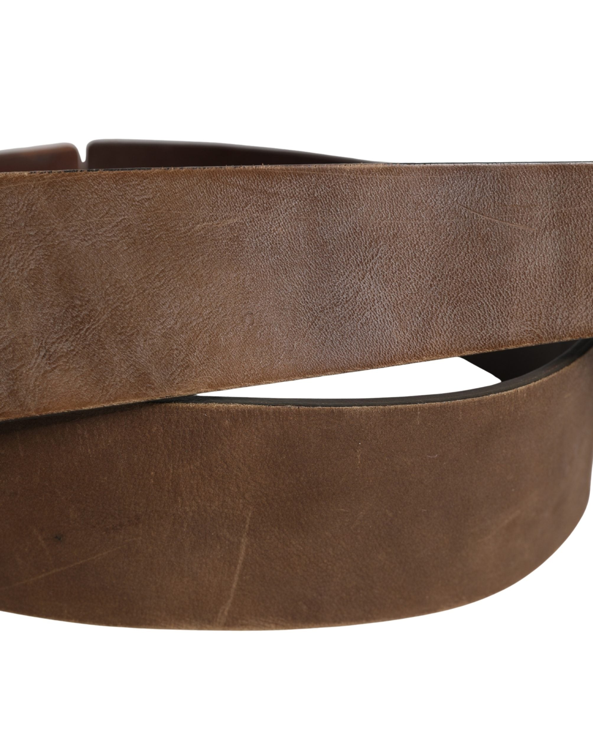 Ermanno Scervino Brown Leather Wide Gold Metal Buckle Belt - view 5