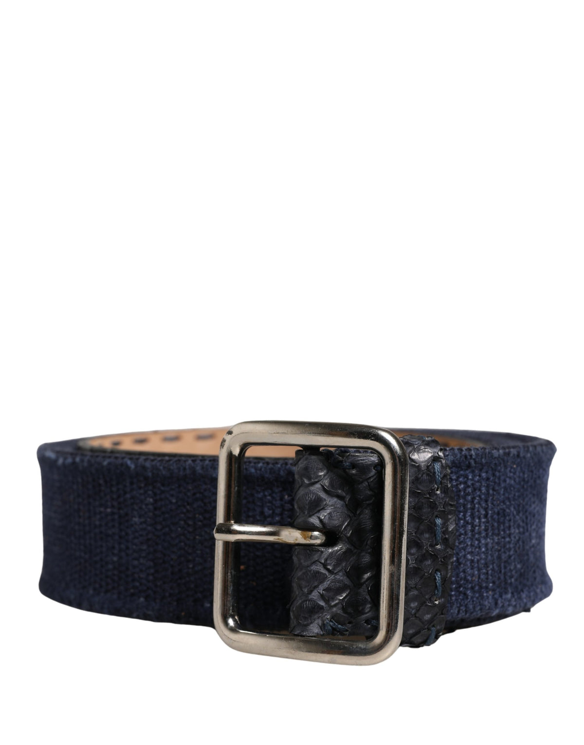 Ermanno Scervino Dark Blue Canvas Silver Metal Buckle Belt - YSONA
