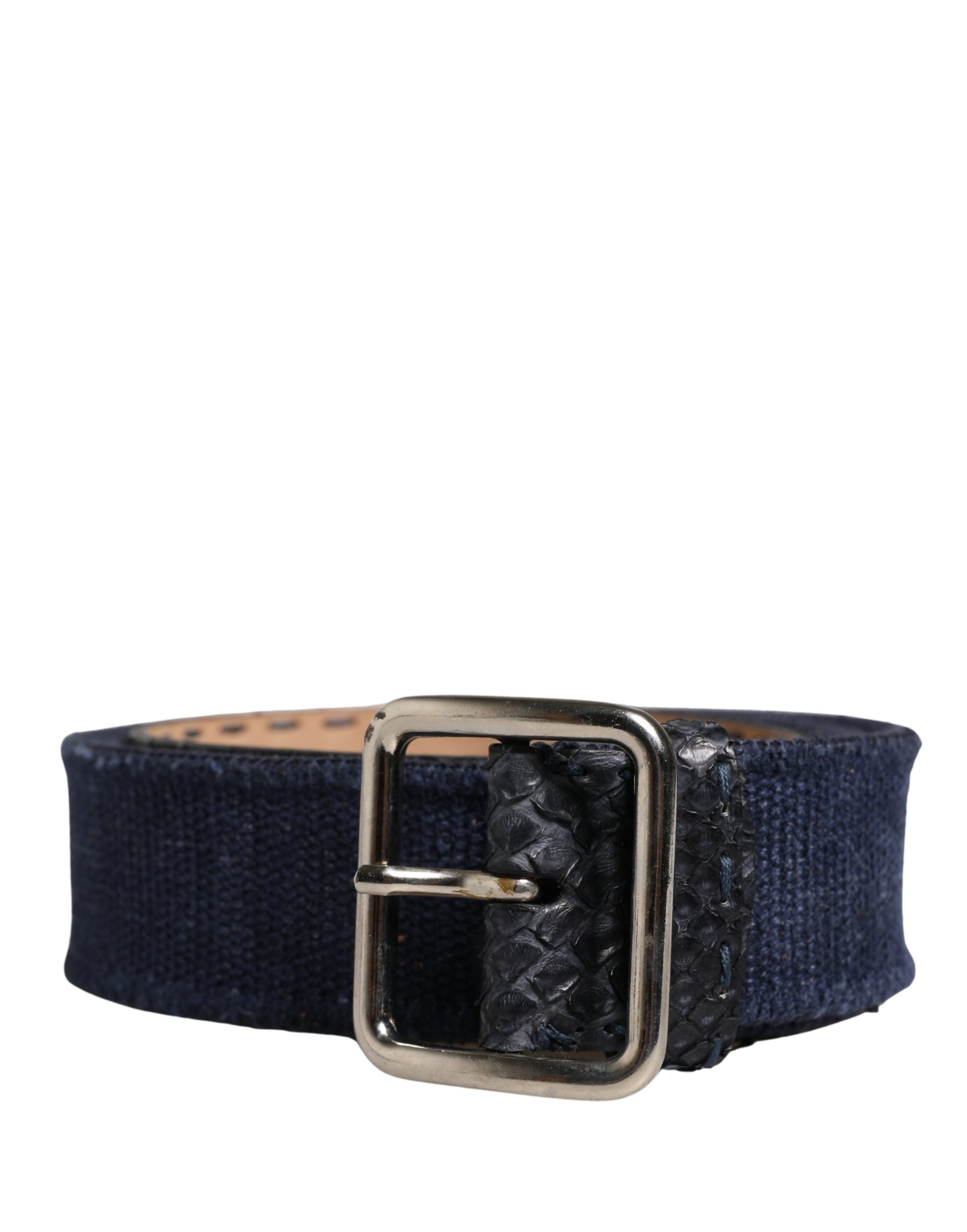 Ermanno Scervino Dark Blue Canvas Silver Metal Buckle Belt - view 2