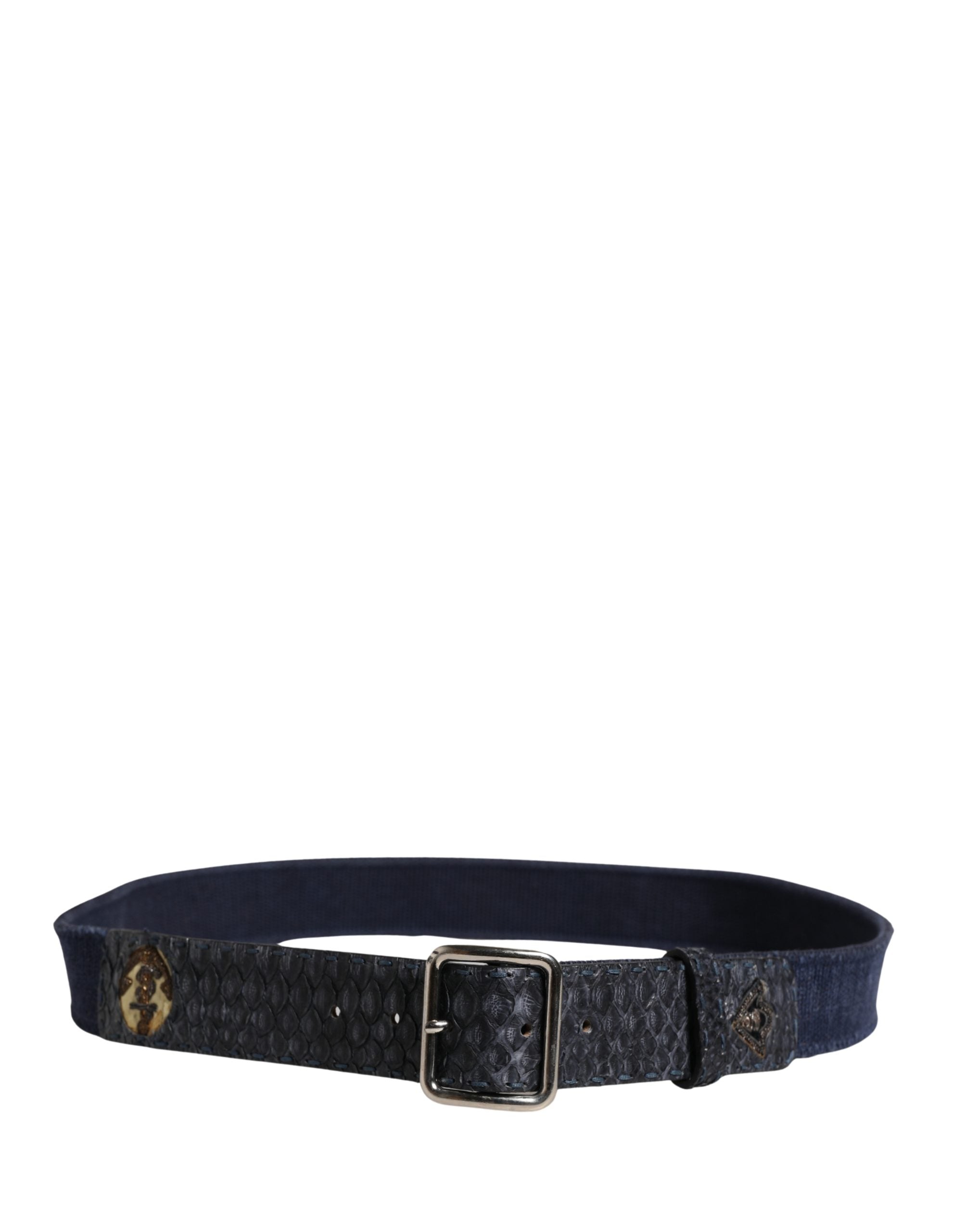 Ermanno Scervino Dark Blue Canvas Silver Metal Buckle Belt - view 3