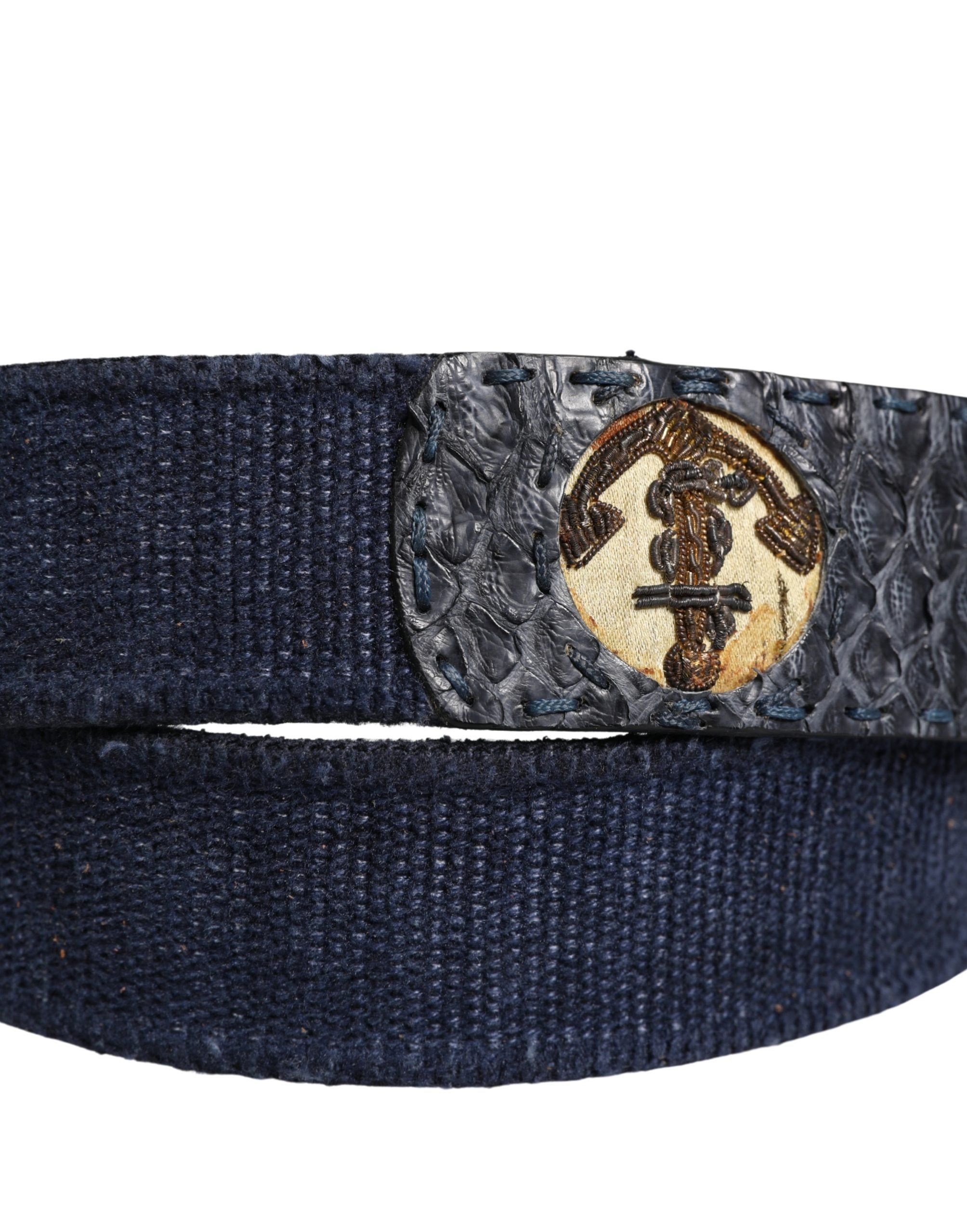 Ermanno Scervino Dark Blue Canvas Silver Metal Buckle Belt - view 5