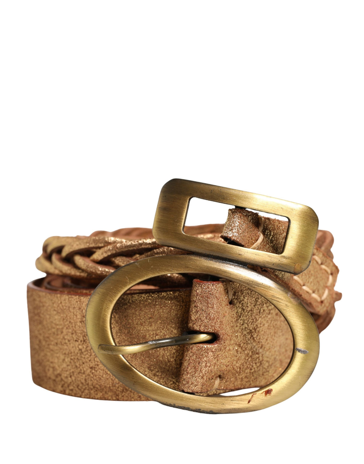 Ermanno Scervino Gold Leather Braided Metal Buckle Belt - view 4