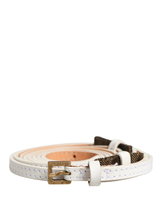 Ermanno Scervino White Leather Skinny Gold Metal Buckle Belt - YSONA