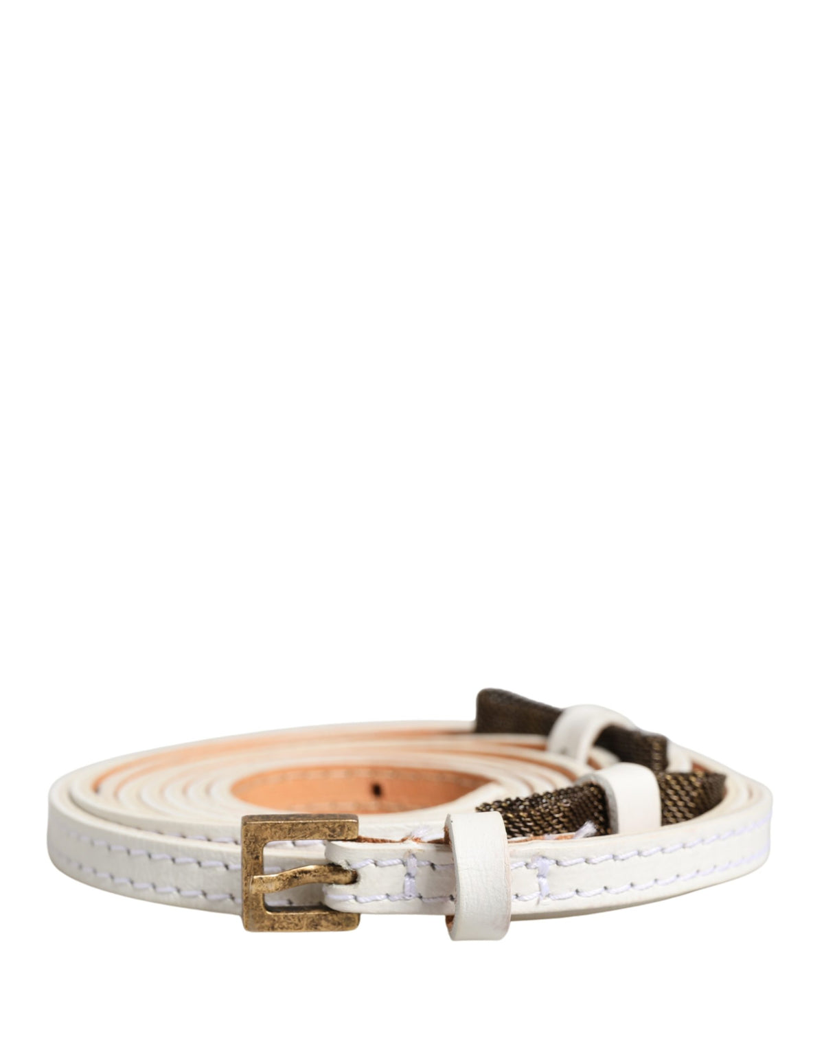 Ermanno Scervino White Leather Skinny Gold Metal Buckle Belt - view 2