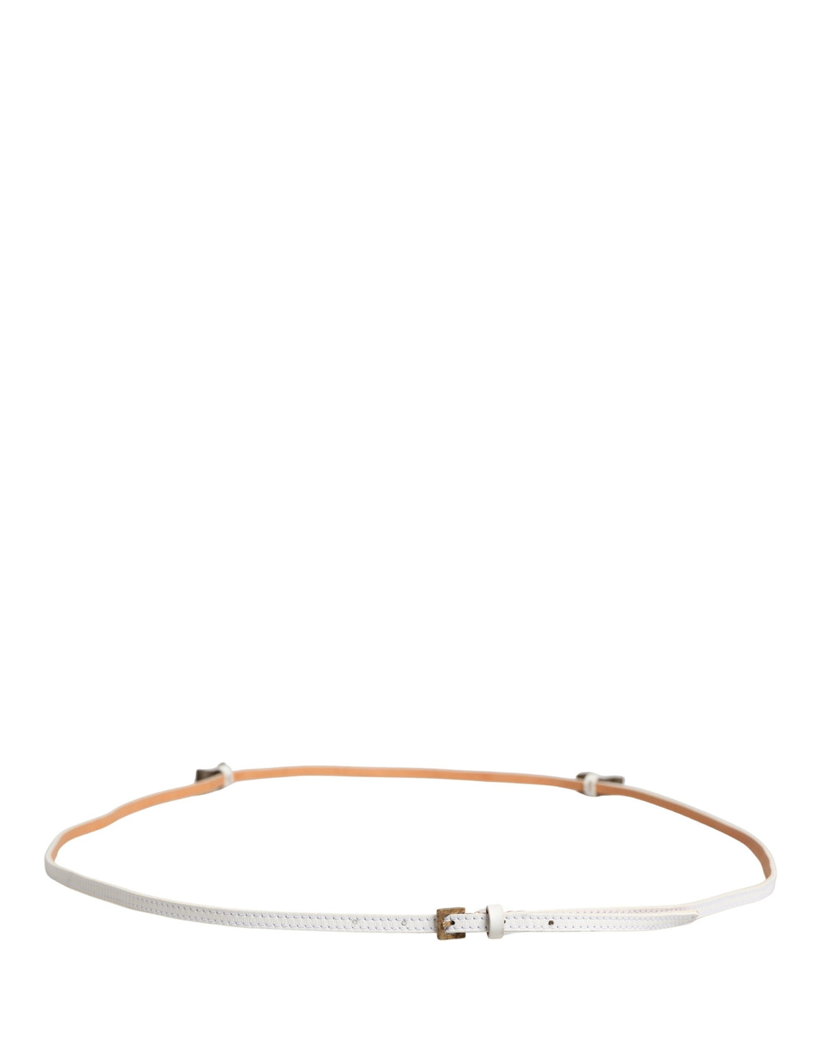 Ermanno Scervino White Leather Skinny Gold Metal Buckle Belt - view 3