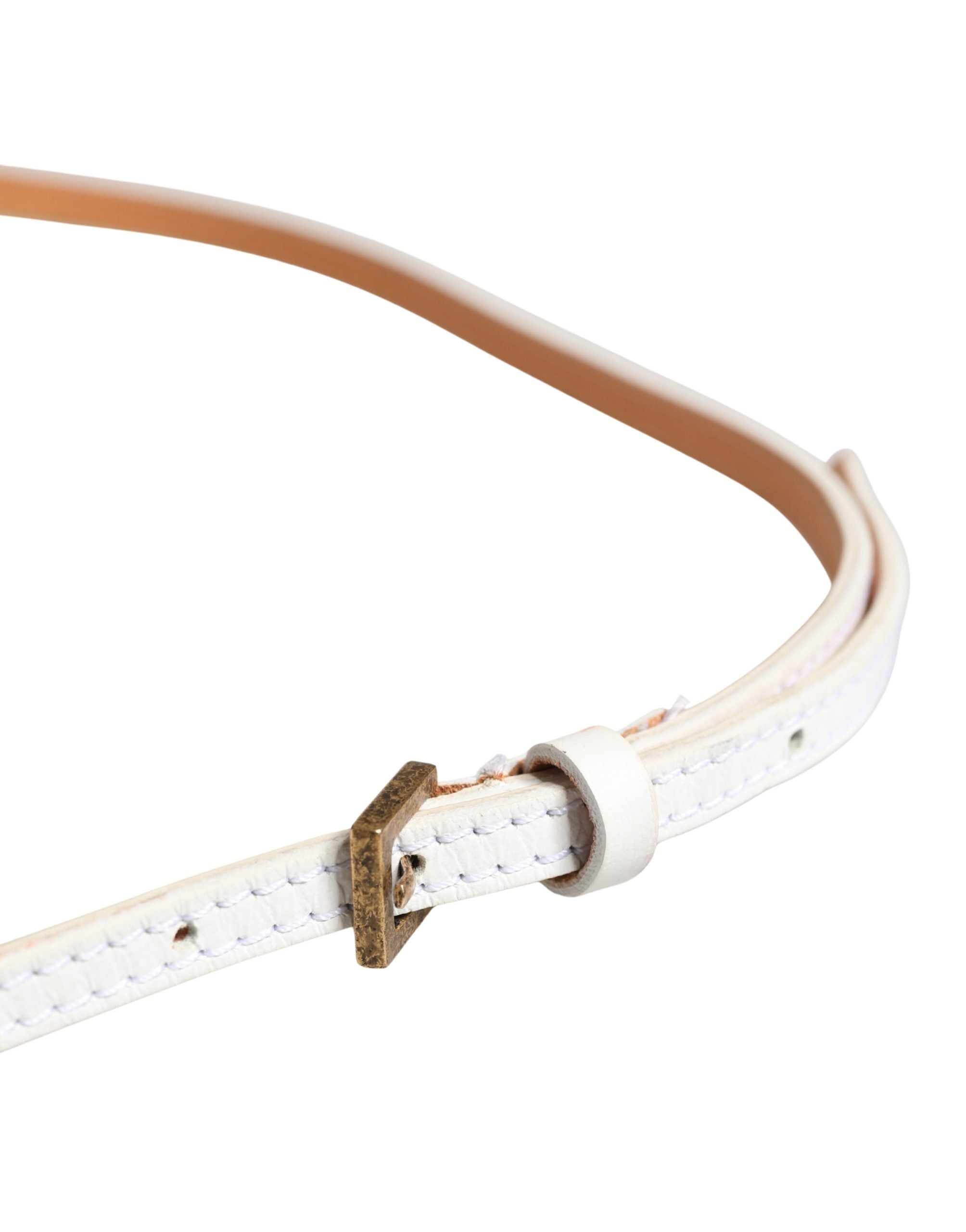 Ermanno Scervino White Leather Skinny Gold Metal Buckle Belt - view 4