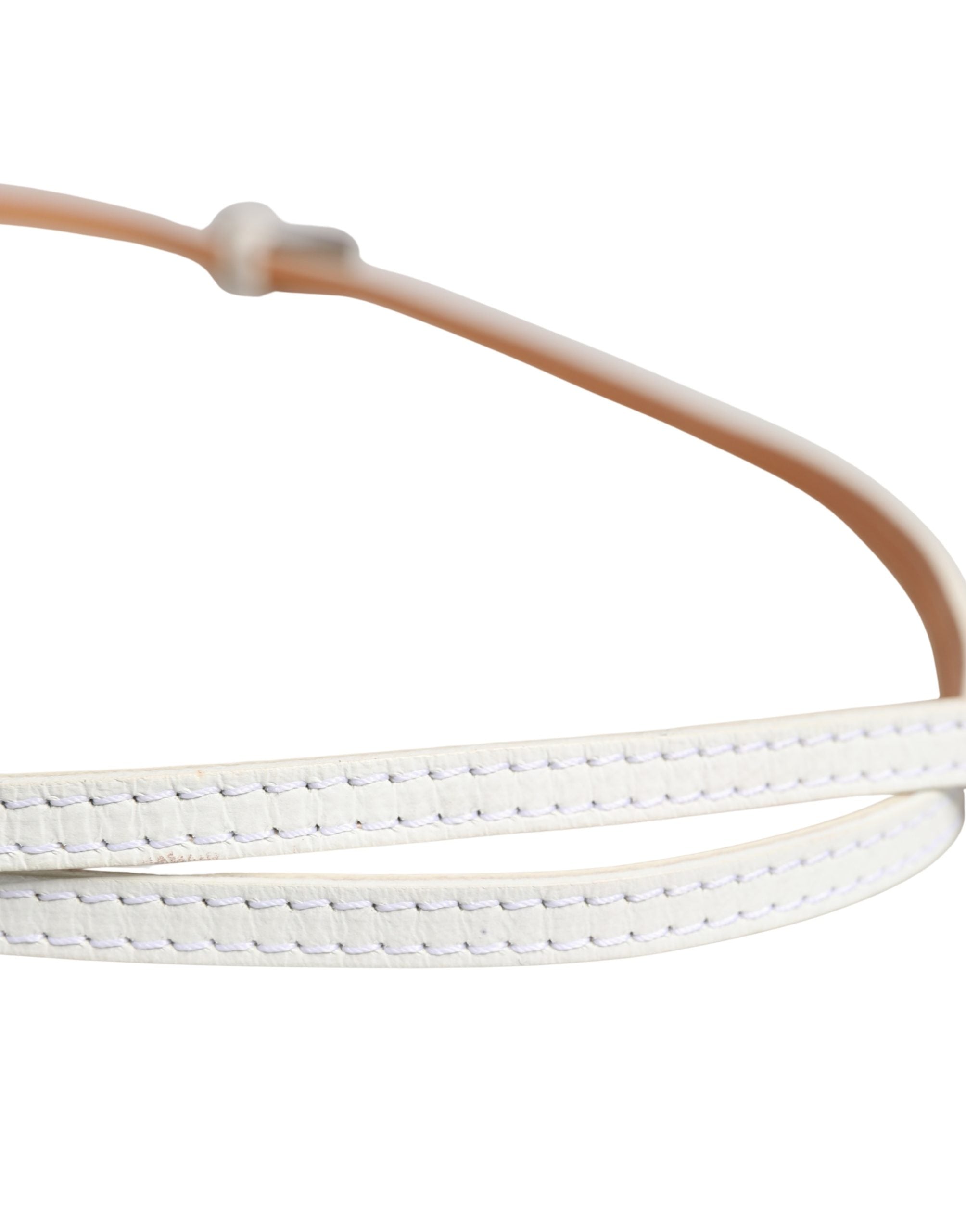 Ermanno Scervino White Leather Skinny Gold Metal Buckle Belt - view 5