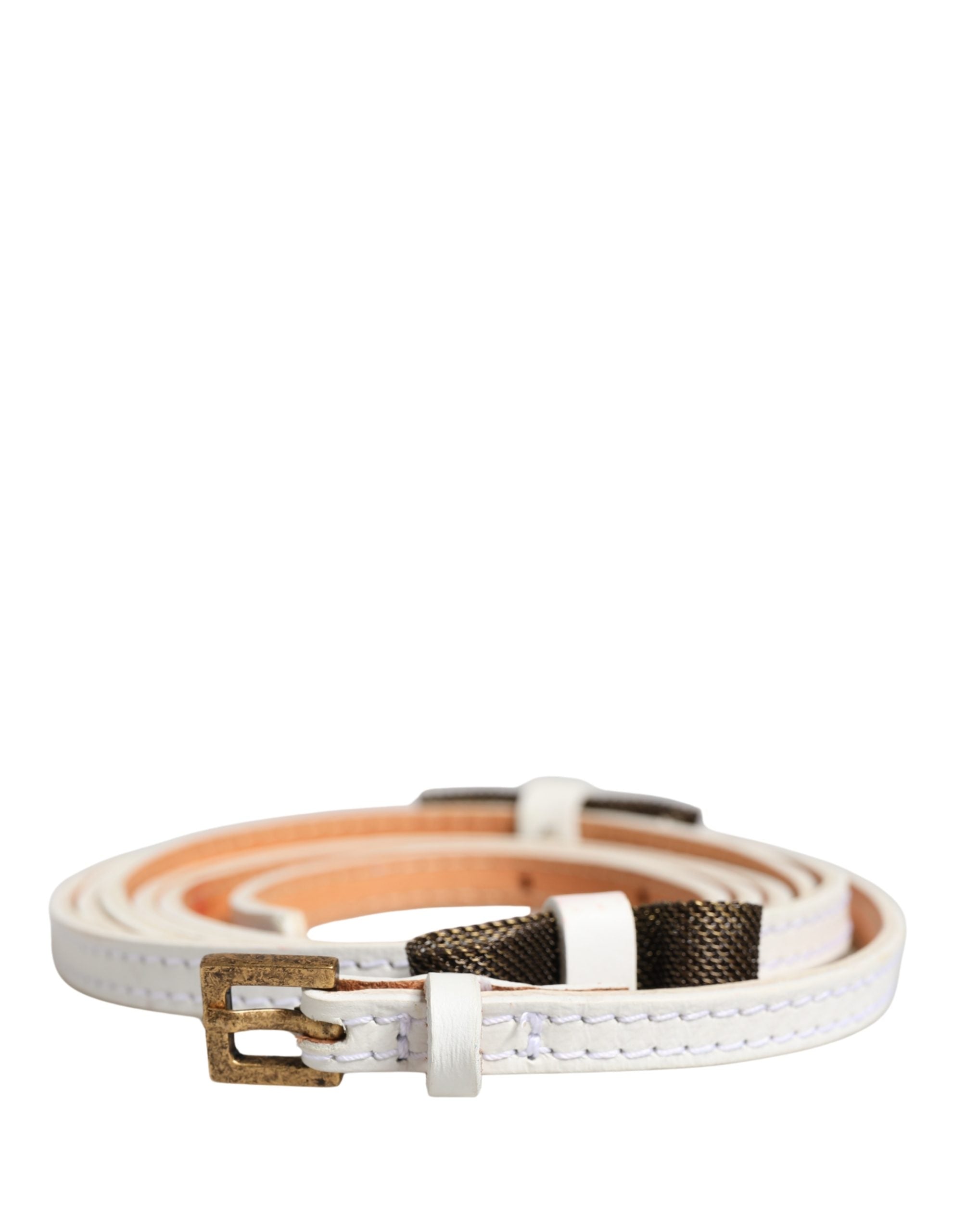 Ermanno Scervino White Leather Skinny Gold Metal Buckle Belt - YSONA