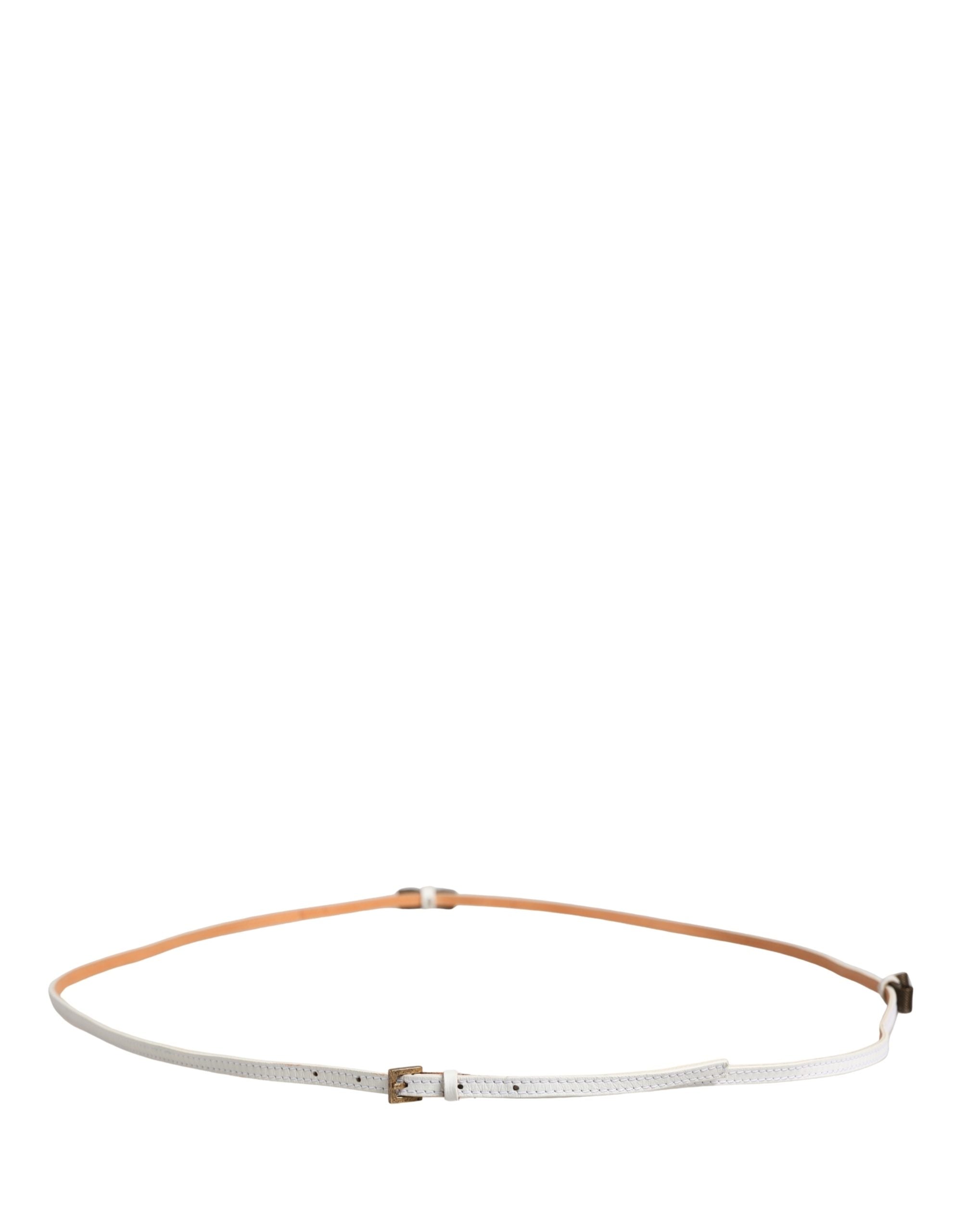 Ermanno Scervino White Leather Skinny Gold Metal Buckle Belt - view 3