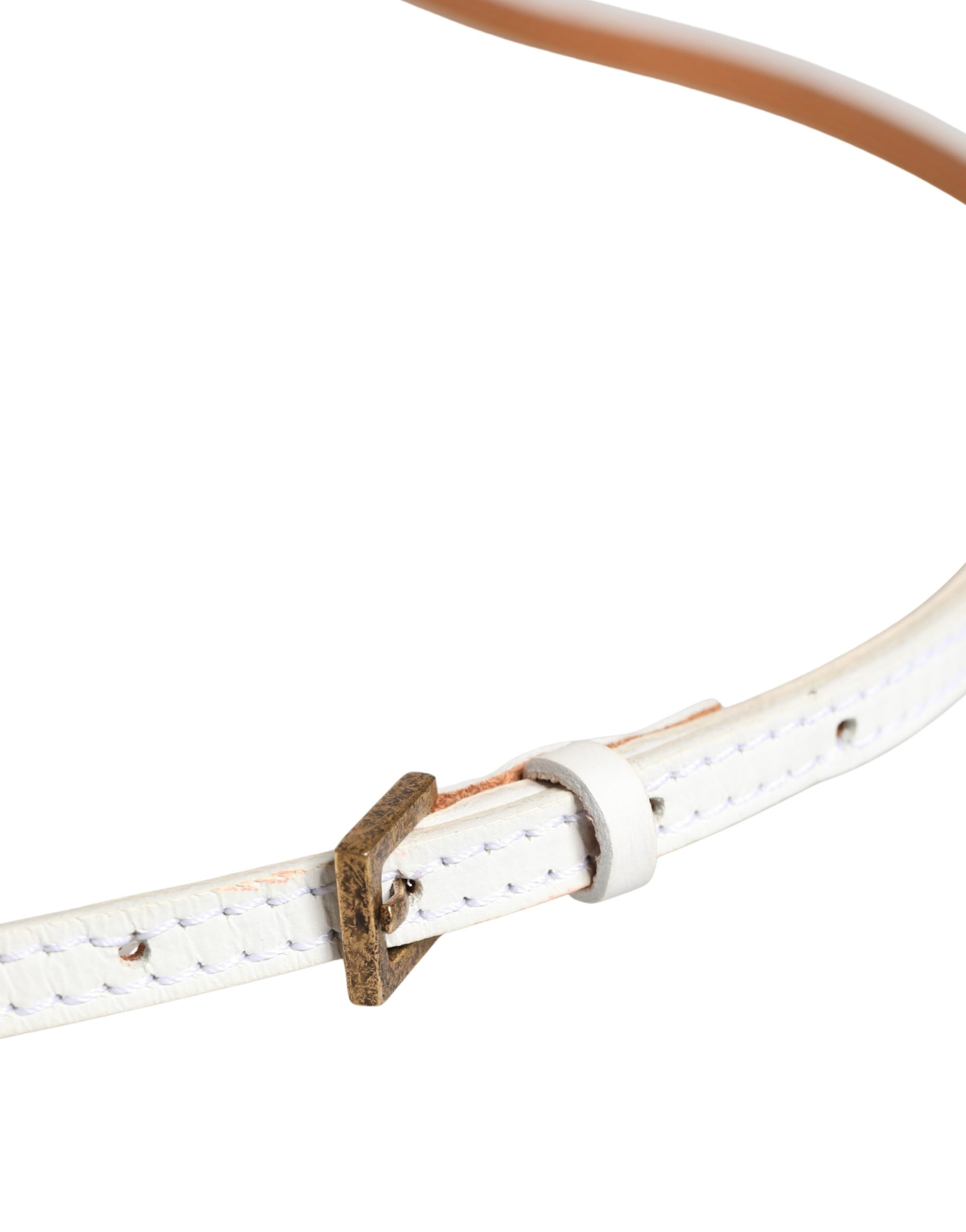 Ermanno Scervino White Leather Skinny Gold Metal Buckle Belt - view 4