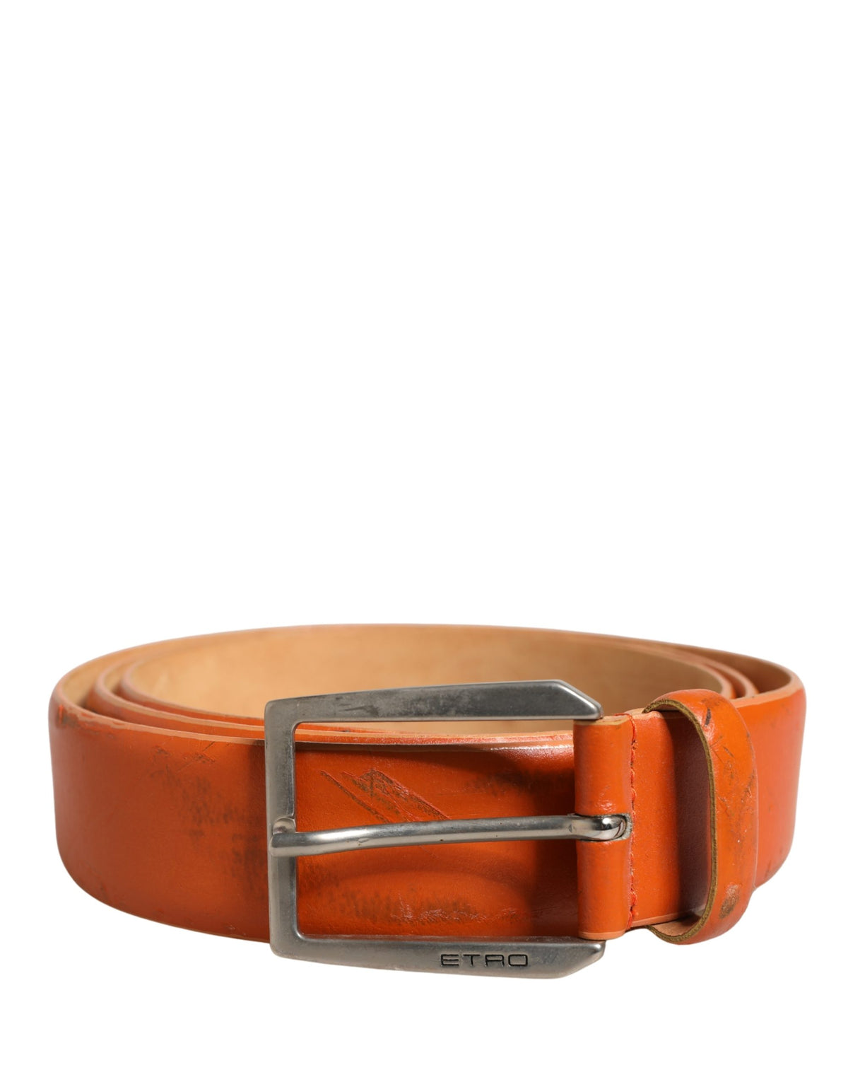 Etro Orange Genuine Leather Silver Metal Buckle Waist Belt - YSONA