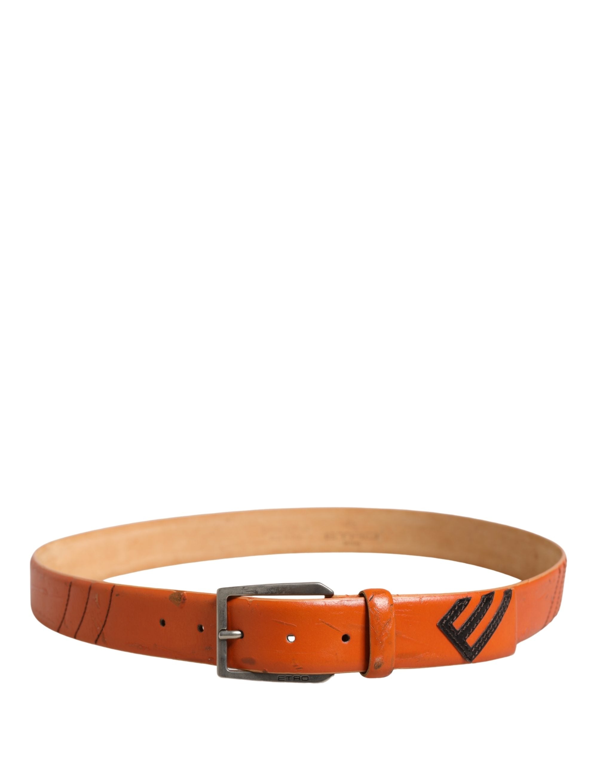 Etro Orange Genuine Leather Silver Metal Buckle Waist Belt - view 3