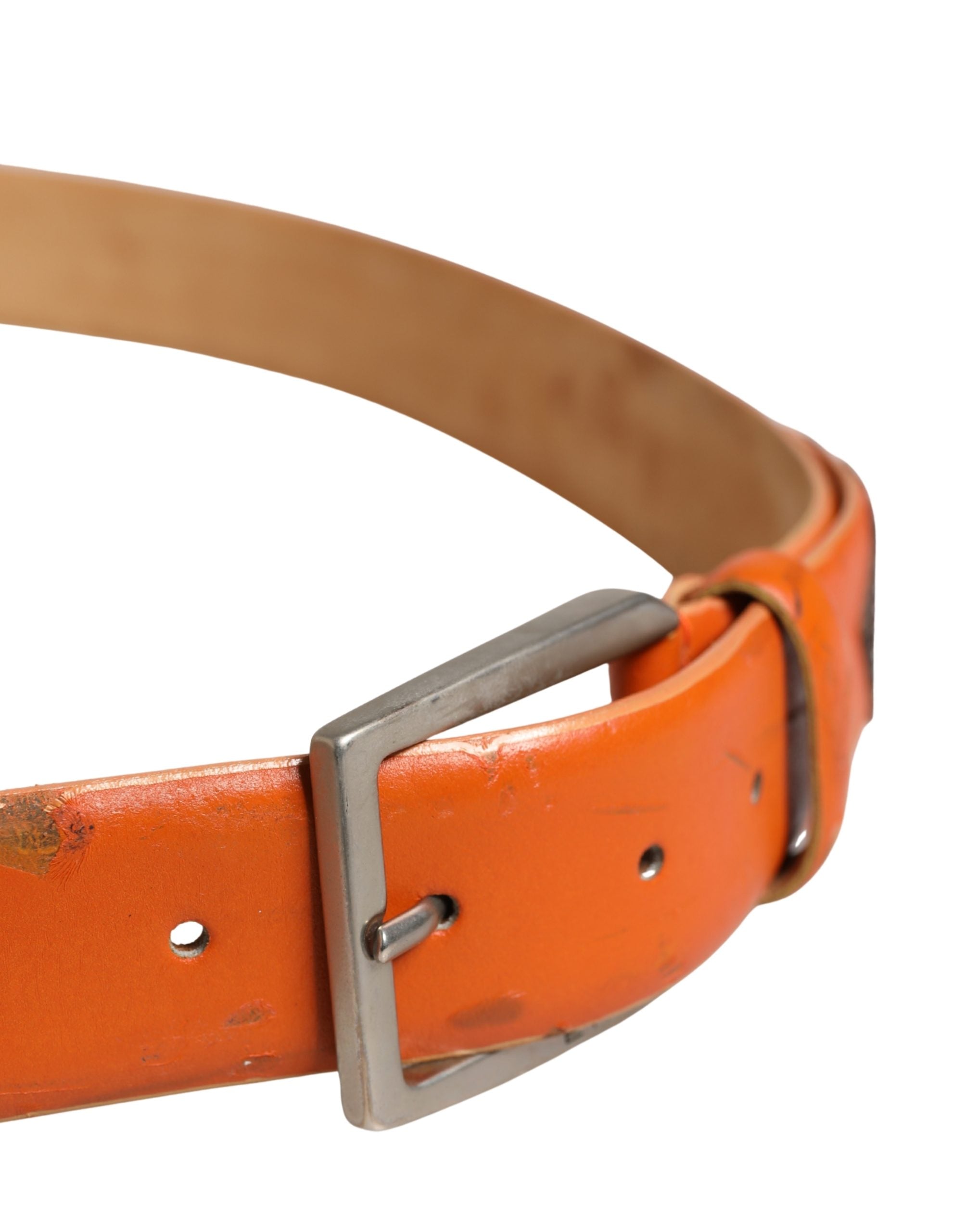 Etro Orange Genuine Leather Silver Metal Buckle Waist Belt - view 4