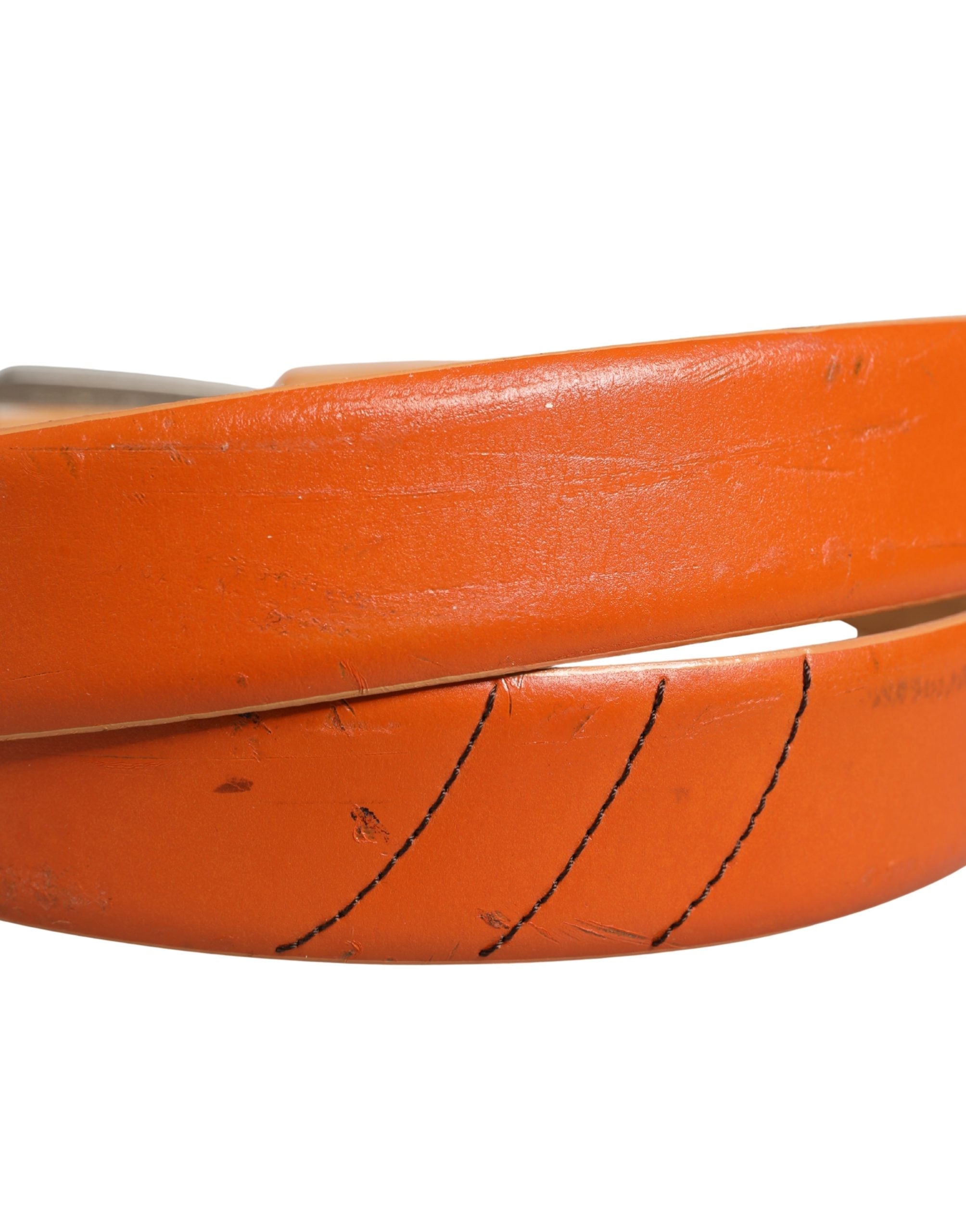 Etro Orange Genuine Leather Silver Metal Buckle Waist Belt - view 5
